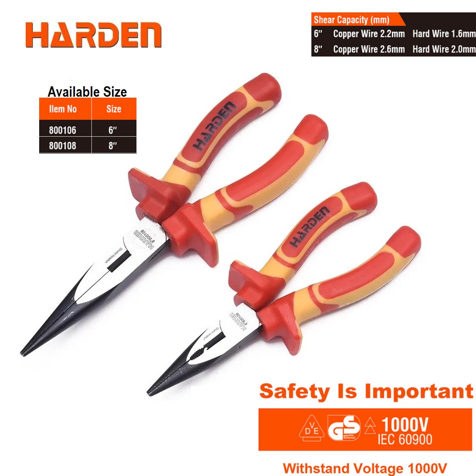 HARDEN Insulated VDE Long Nose Plier (6 inch | 8 inch) 1000V; Model: 800106 | 800108_img_0