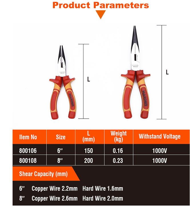 HARDEN Insulated VDE Long Nose Plier (6 inch | 8 inch) 1000V; Model: 800106 | 800108_img_1