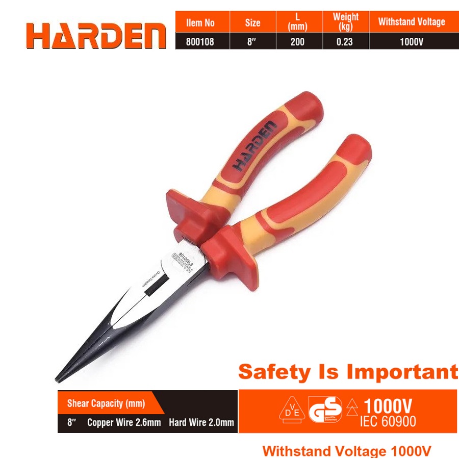 HARDEN Insulated VDE Long Nose Plier (6 inch | 8 inch) 1000V; Model: 800106 | 800108_img_12