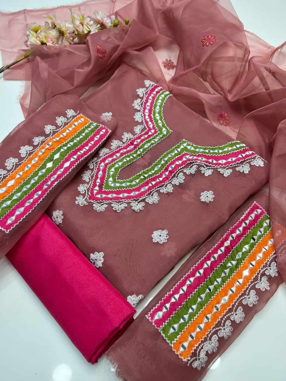 Readymade Georgette Dollar and Embroidery Work Three Piece_img_0