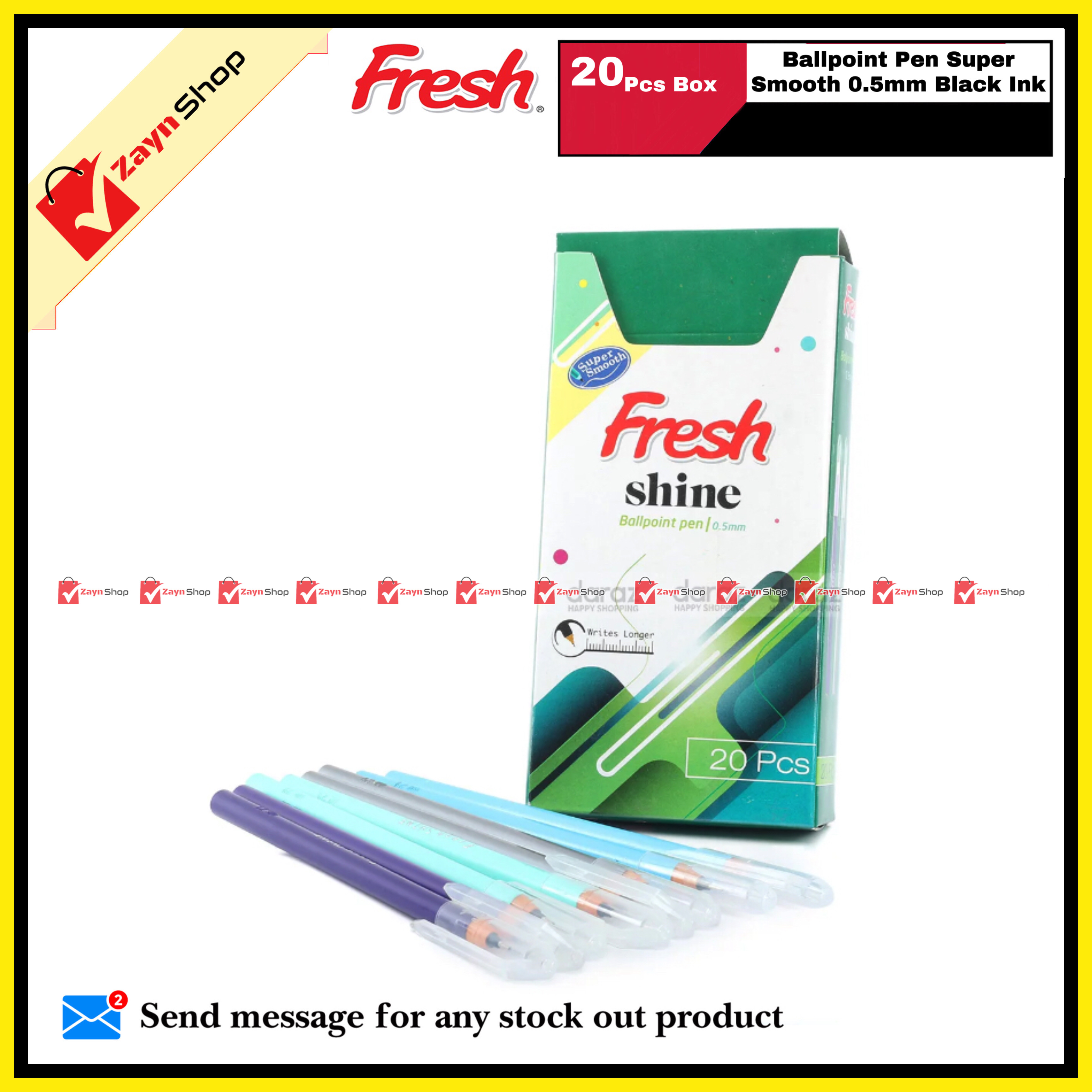 Fresh Shine Ballpoint Pen Super Smooth 0.5mm Black Ink (20 pcs Box)_img_0