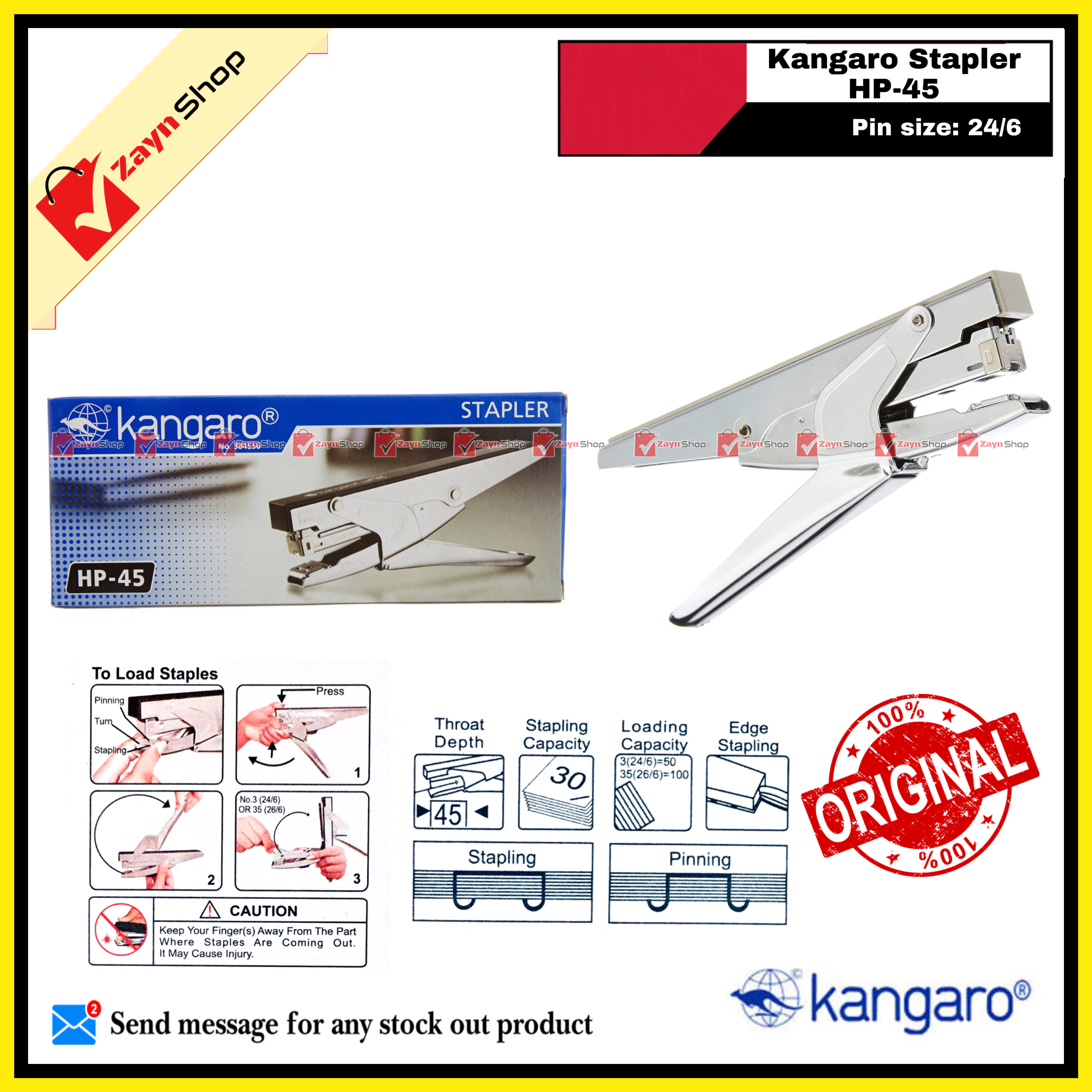 Kangaro HP-45 Stapler Machine Steel Body Random Color_img_0