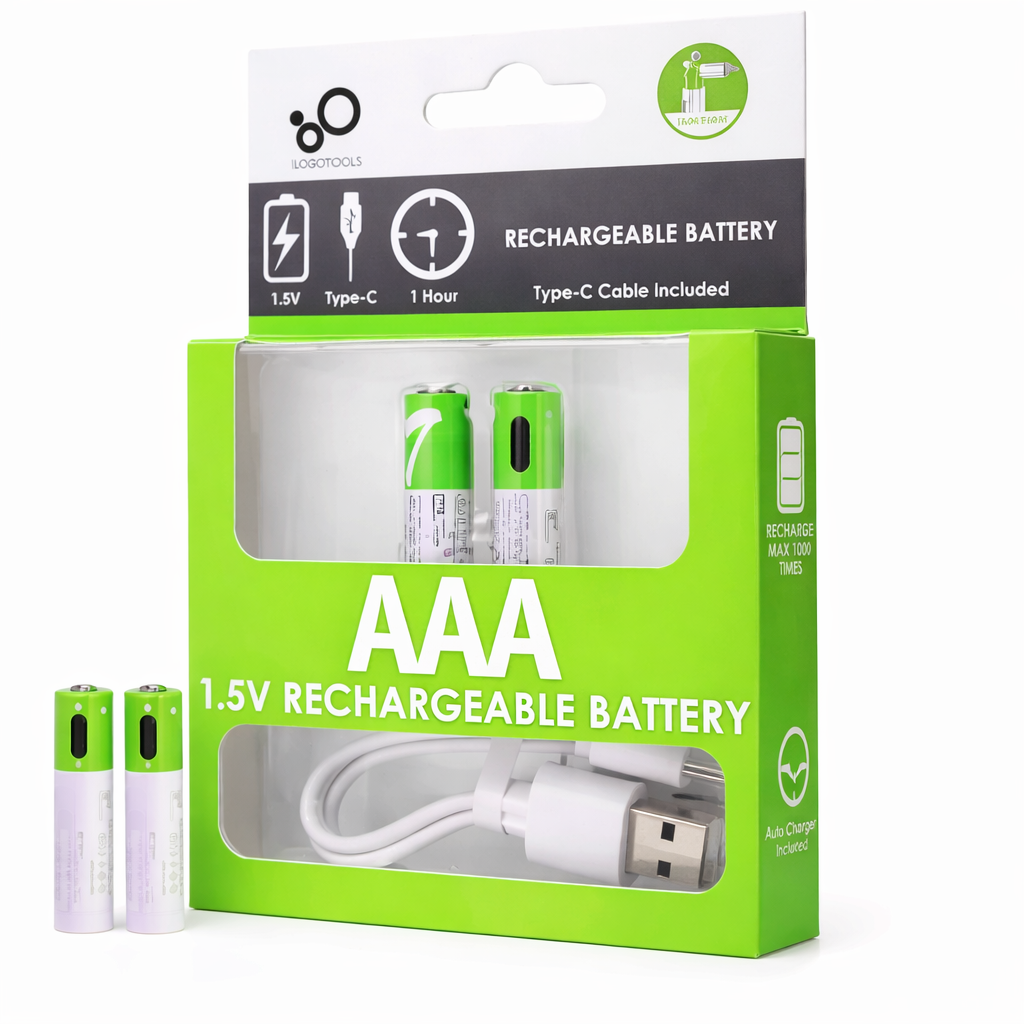 2pcs AAA 1.5V Type-C Rechargeable Battery with Cable