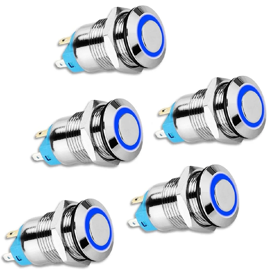 1pcs 12mm Latching Push Button Switch Blue LED Waterproof Metal