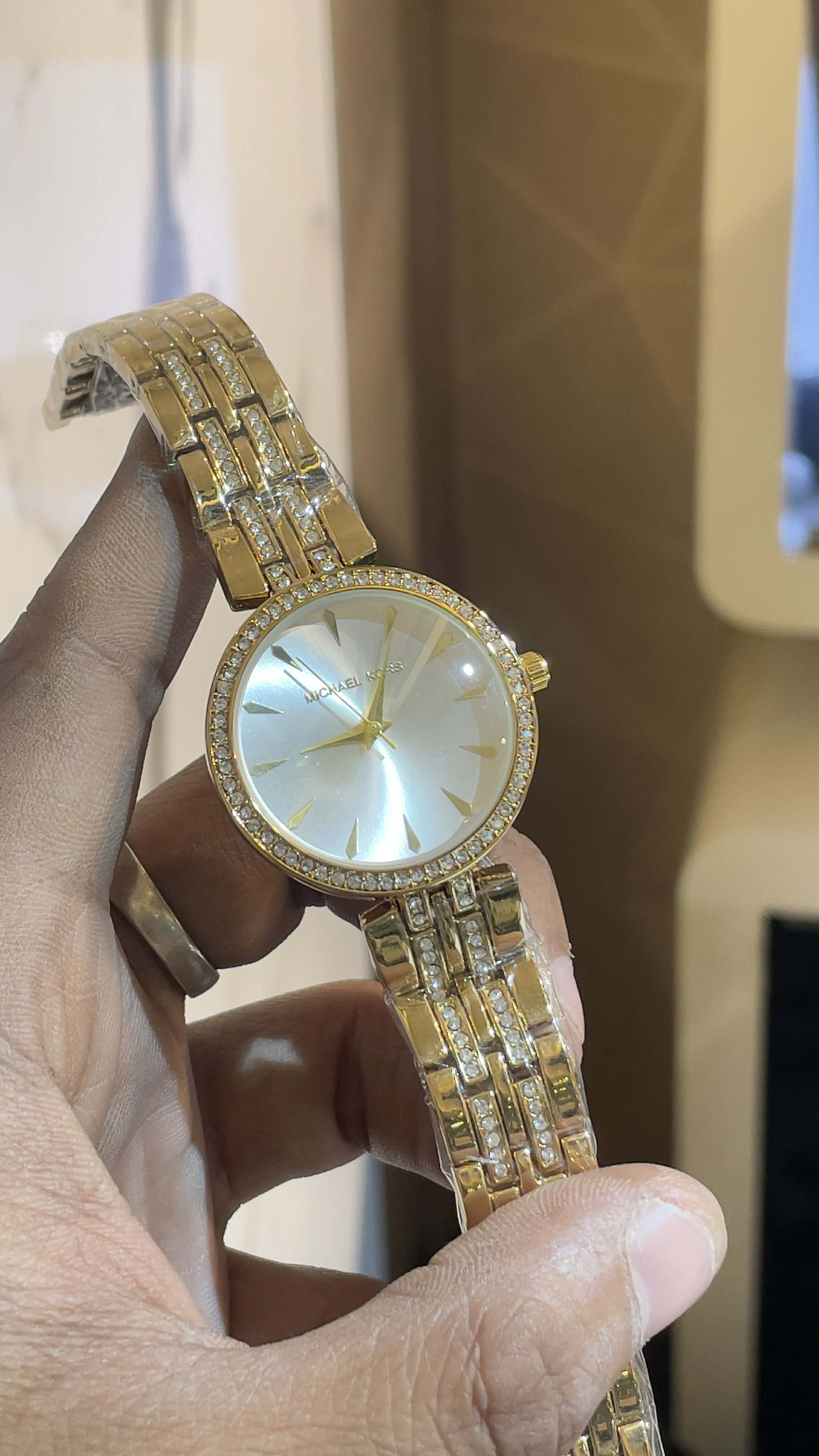 Michael Kors Women's Mini Darci Gold Crystal Set Mother of Pearl Dial