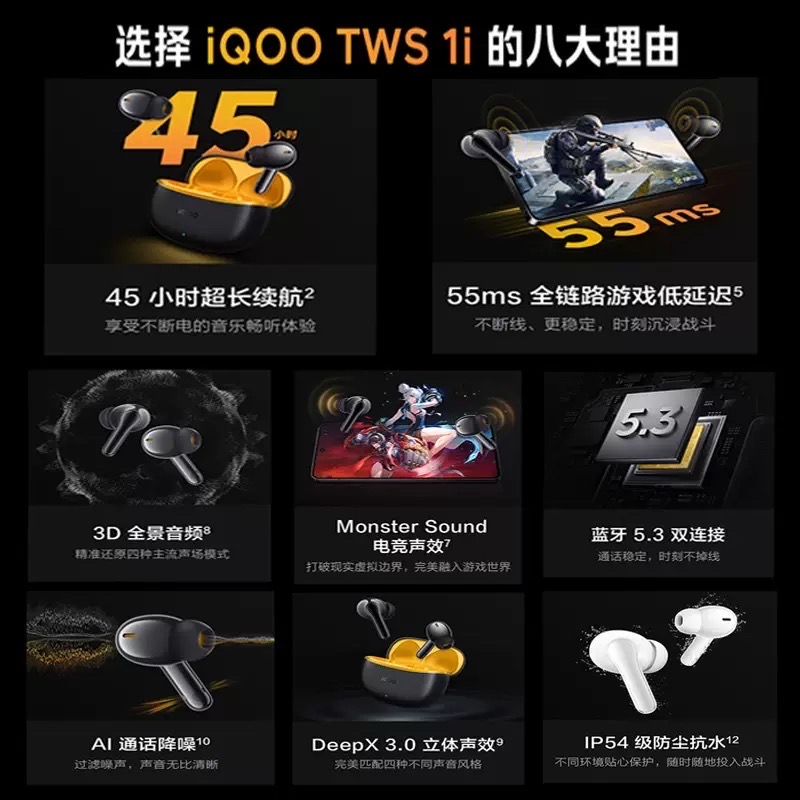 Pre order iQOO TWS1i True Wireless In-Ear Bluetooth Headset Long Endurance Call Noise Reduction_img_1