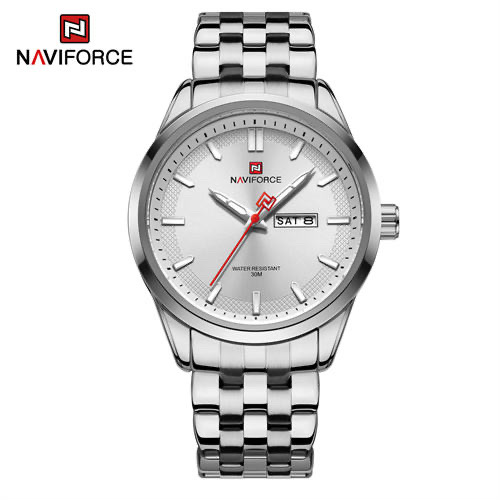 Naviforce 9203 Gents Chain Watch - White Dial- Silver Bezel- Silver Chain- TF Code NF605CM_img_0