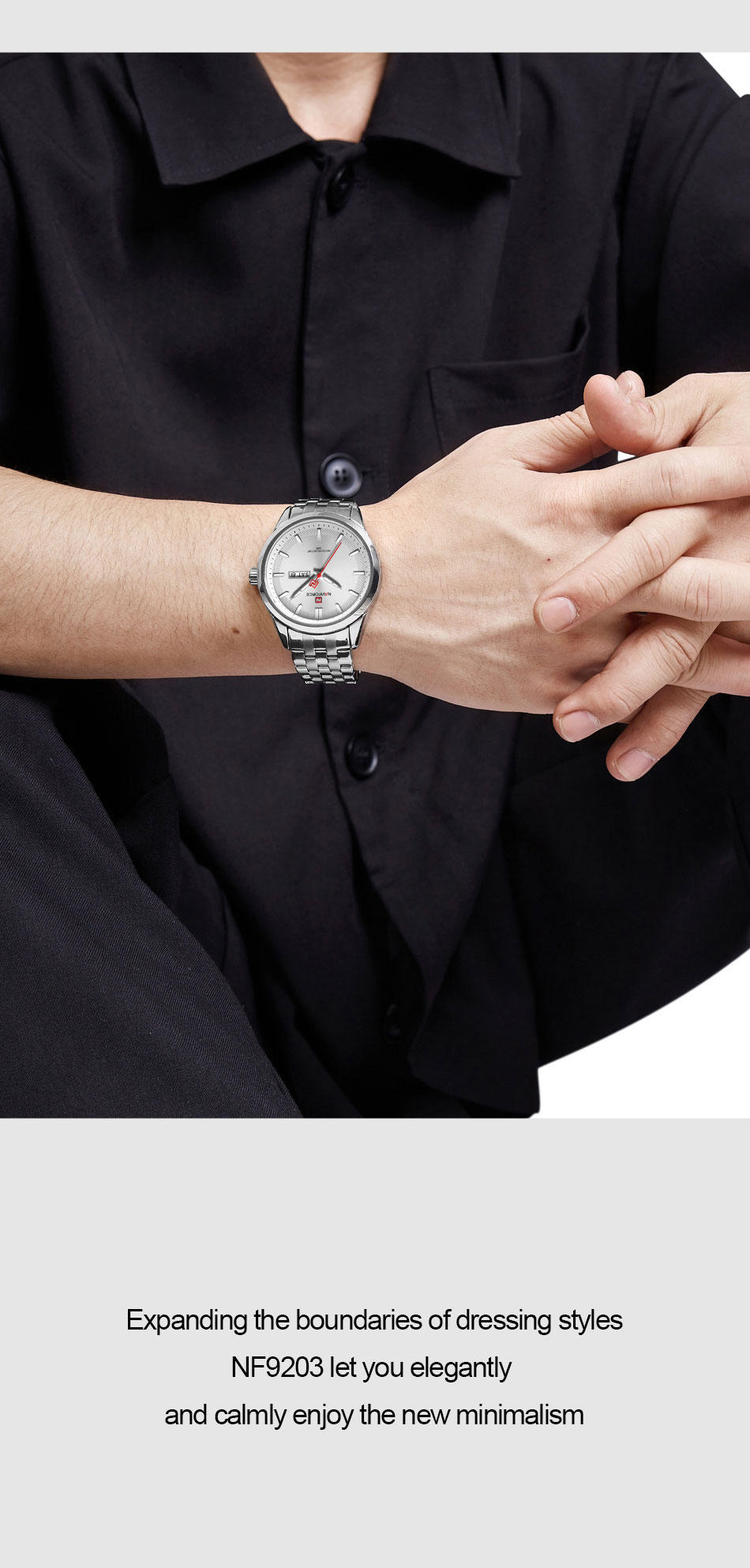 Naviforce 9203 Gents Chain Watch - White Dial- Silver Bezel- Silver Chain- TF Code NF605CM_img_7