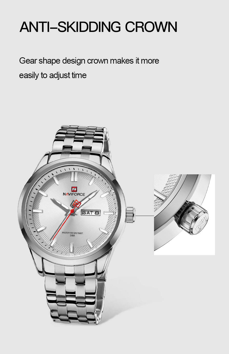 Naviforce 9203 Gents Chain Watch - White Dial- Silver Bezel- Silver Chain- TF Code NF605CM_img_10