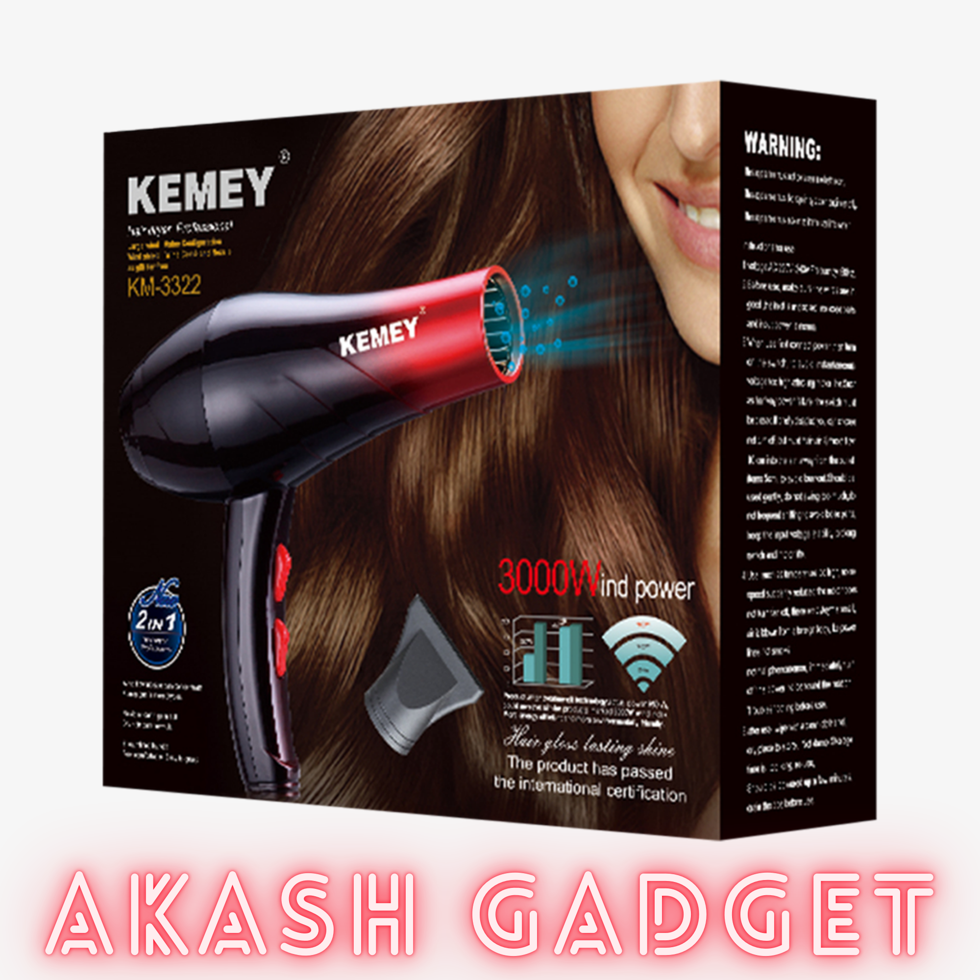 Kemey KM-3322 Professional 2 in 1 Hair Dryer | 3000W Powerful Motor_img_7