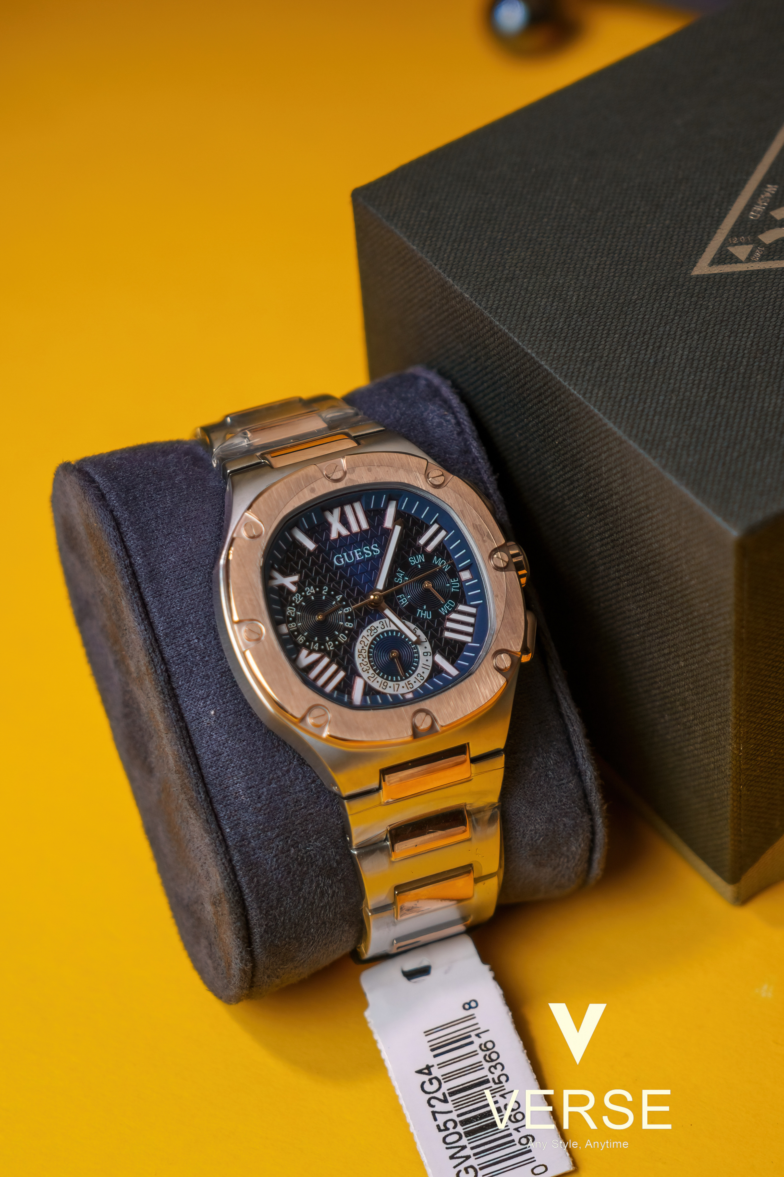 GUESS Headline GW0572G4 Men’s 42 mm Two-Tone Square Chronograph Watch – Blue Dial