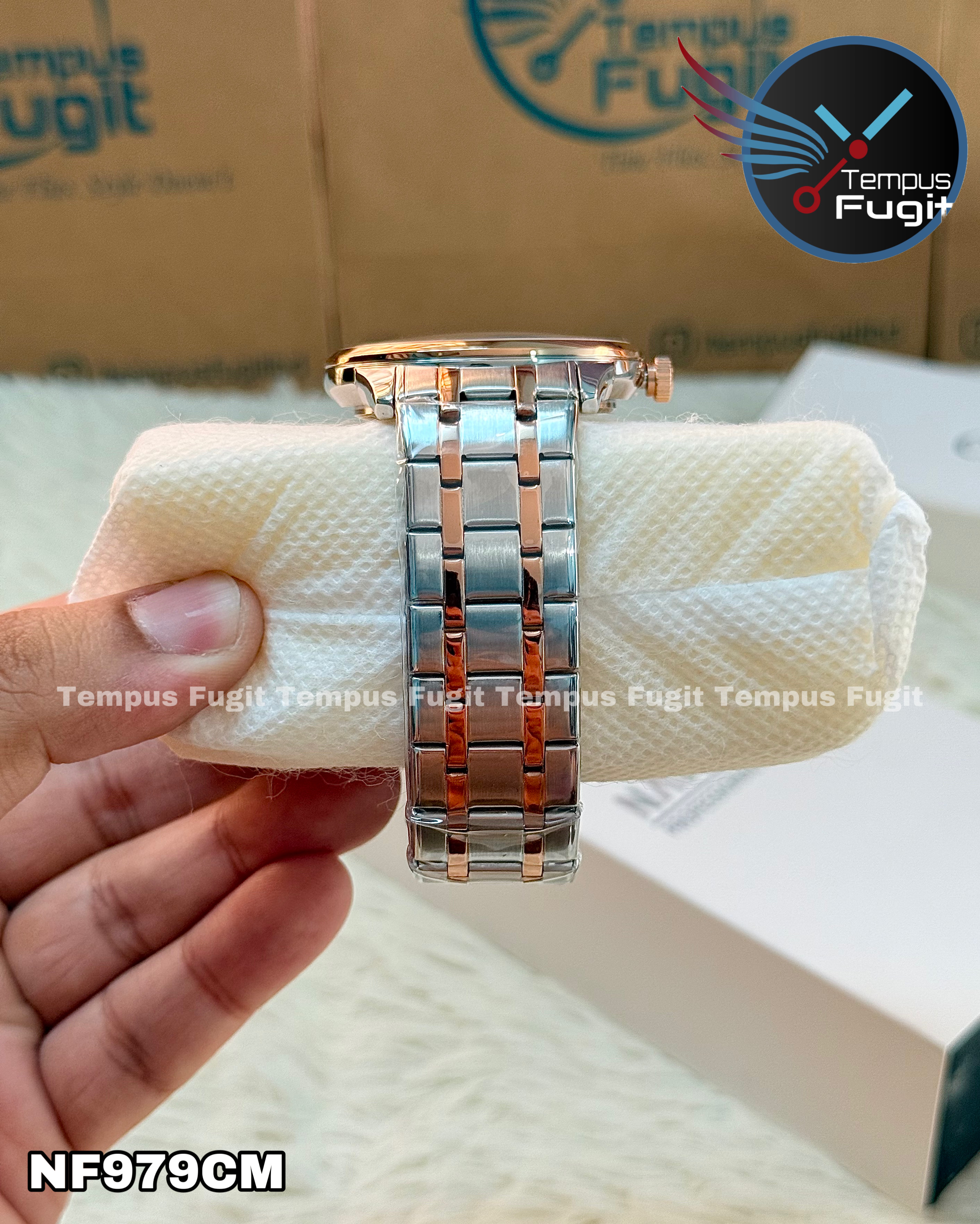 Naviforce 9230 Gents Chain Watch- Black Dial- Rose Golden Bezel- Silver+Rose Golden Chain- TF Code NF979CM_img_8