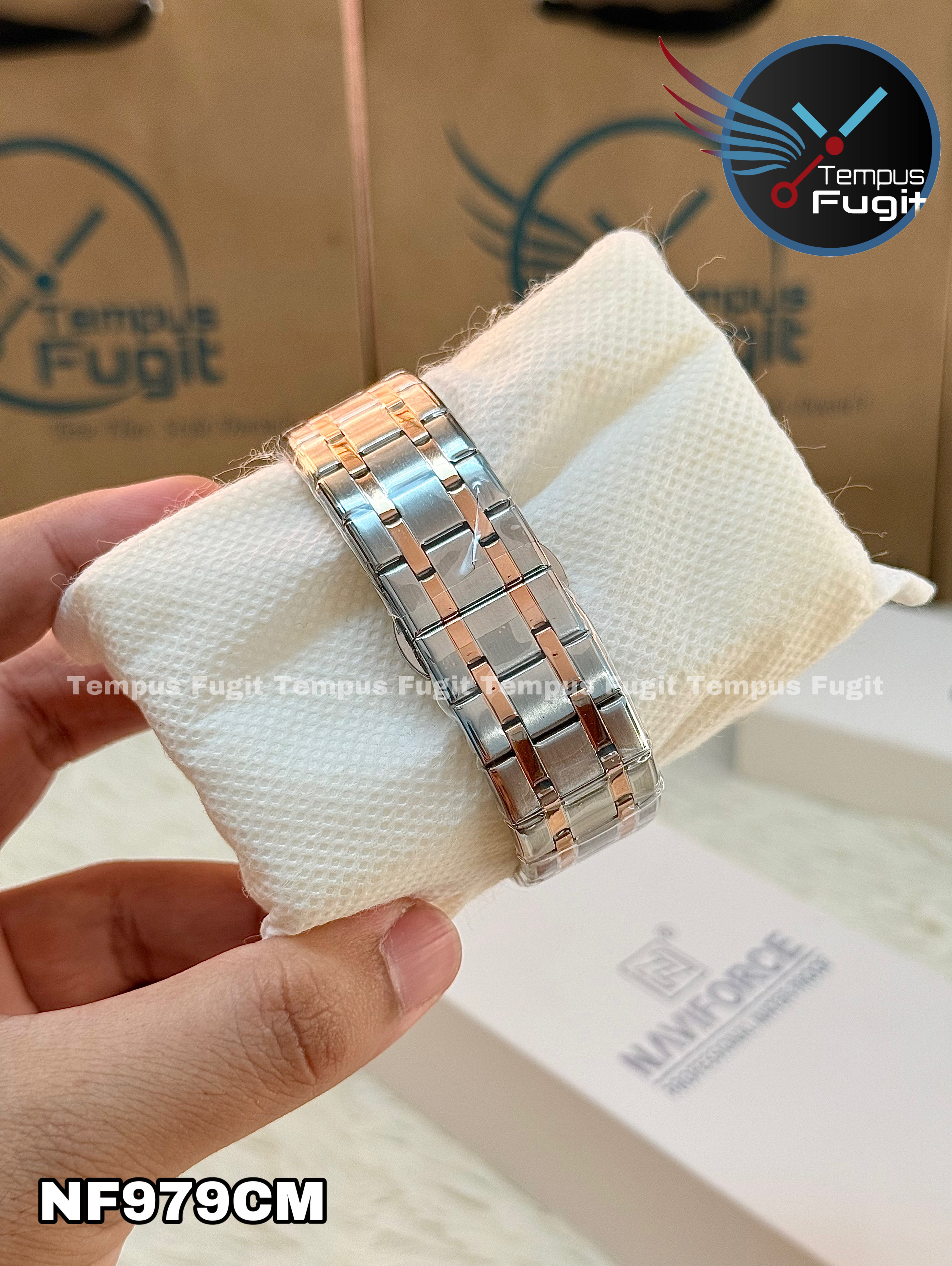 Naviforce 9230 Gents Chain Watch- Black Dial- Rose Golden Bezel- Silver+Rose Golden Chain- TF Code NF979CM_img_9