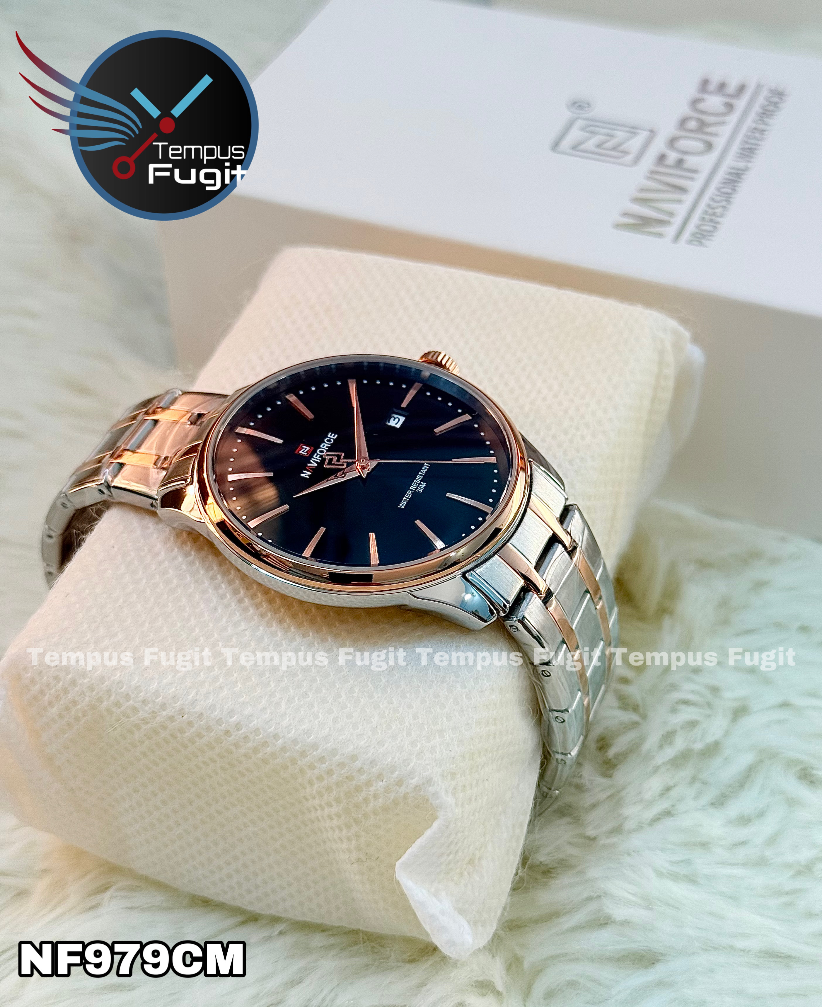 Naviforce 9230 Gents Chain Watch- Black Dial- Rose Golden Bezel- Silver+Rose Golden Chain- TF Code NF979CM_img_10