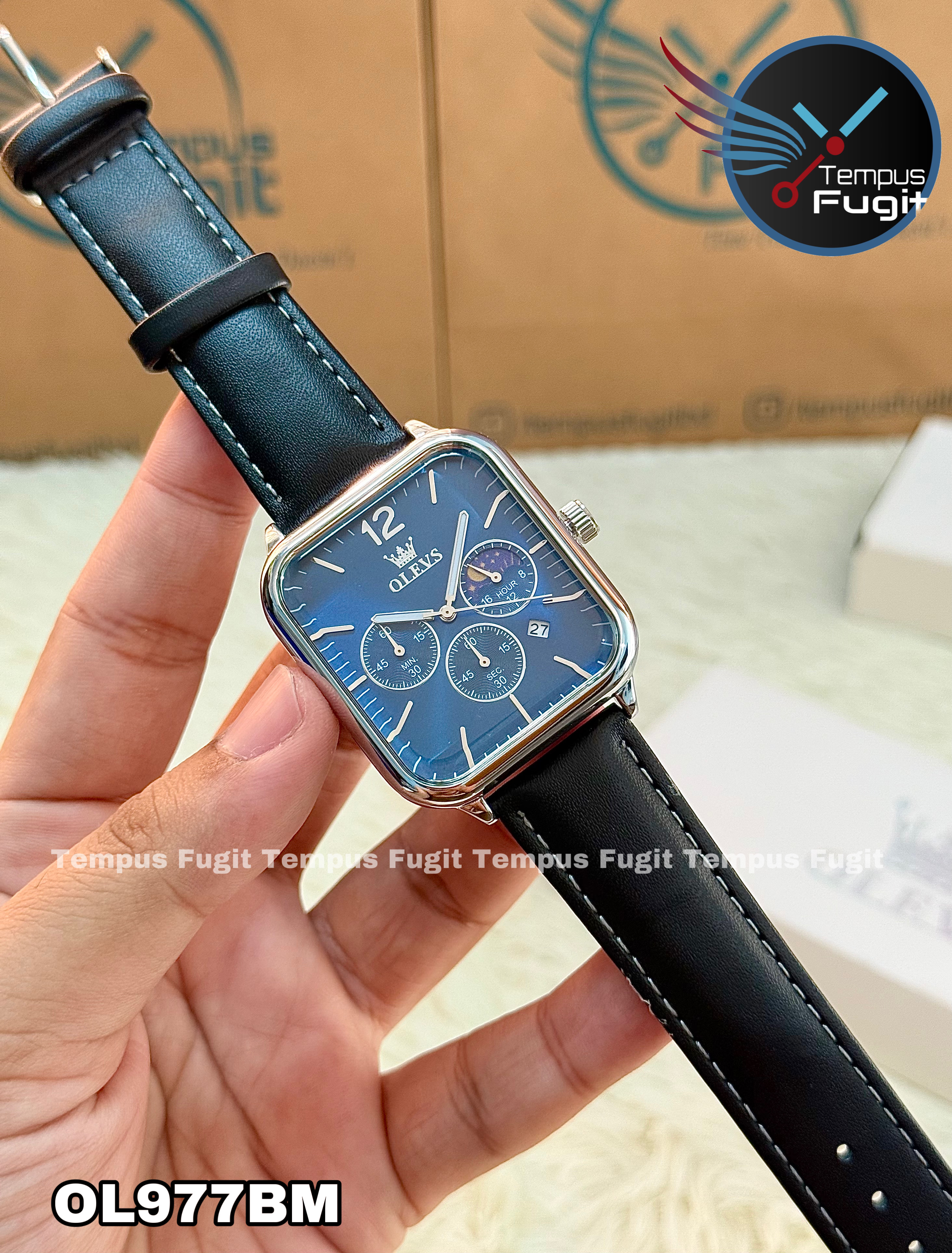 OLEVS 9914 Gents belt Watch- Blue Dial- Silver Bezel- Black Belt- TF Code OL977BM_img_12