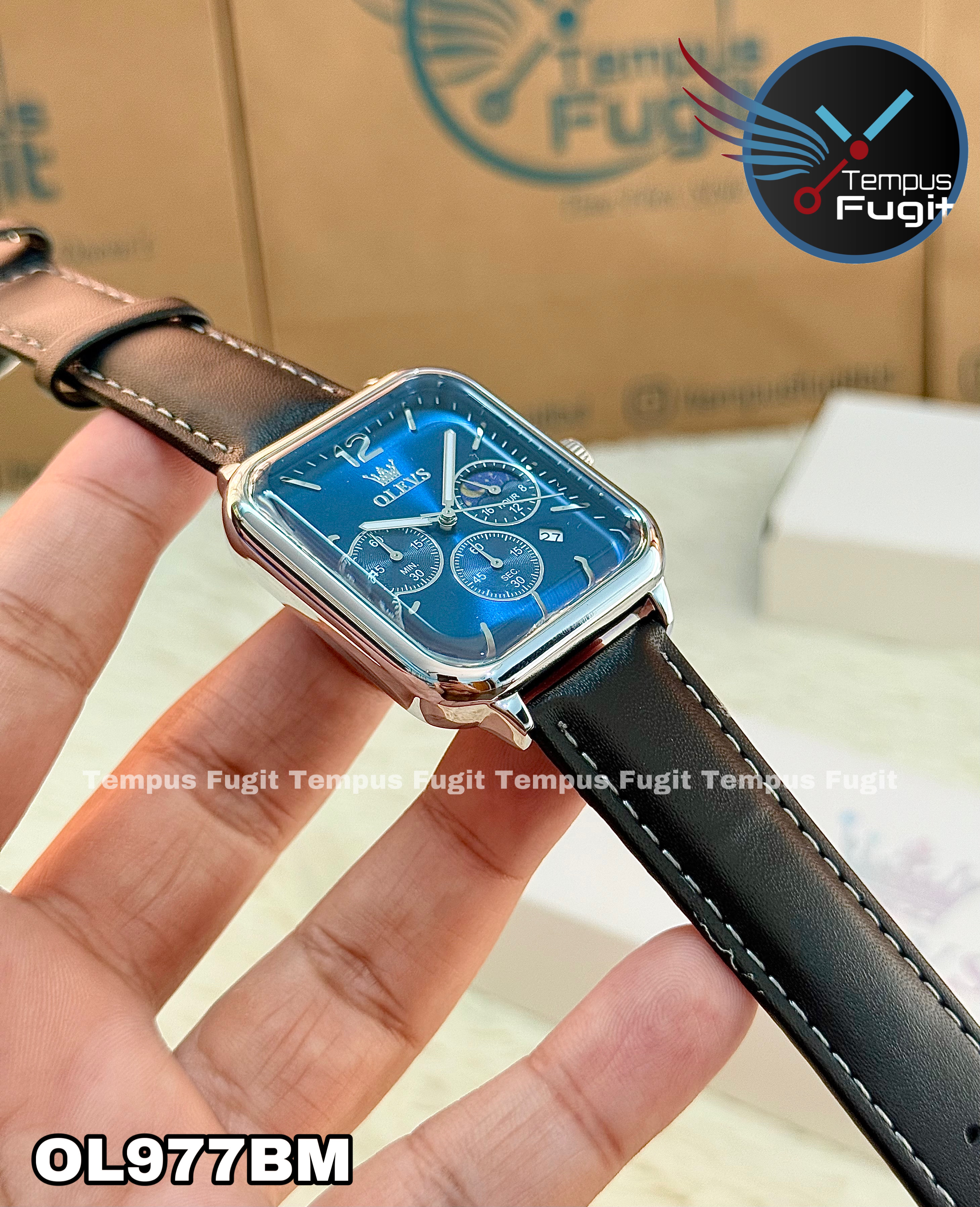 OLEVS 9914 Gents belt Watch- Blue Dial- Silver Bezel- Black Belt- TF Code OL977BM_img_13