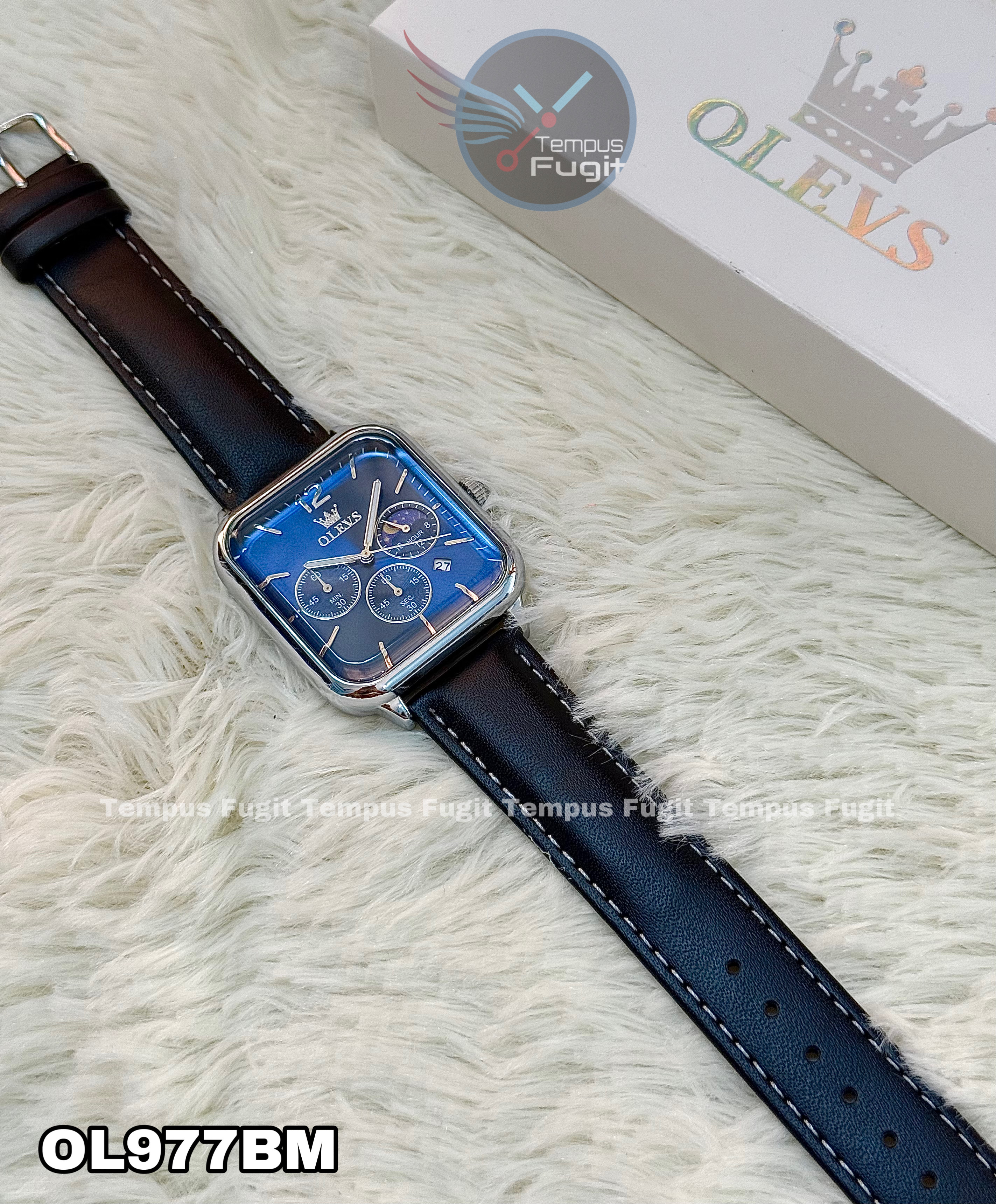 OLEVS 9914 Gents belt Watch- Blue Dial- Silver Bezel- Black Belt- TF Code OL977BM_img_17