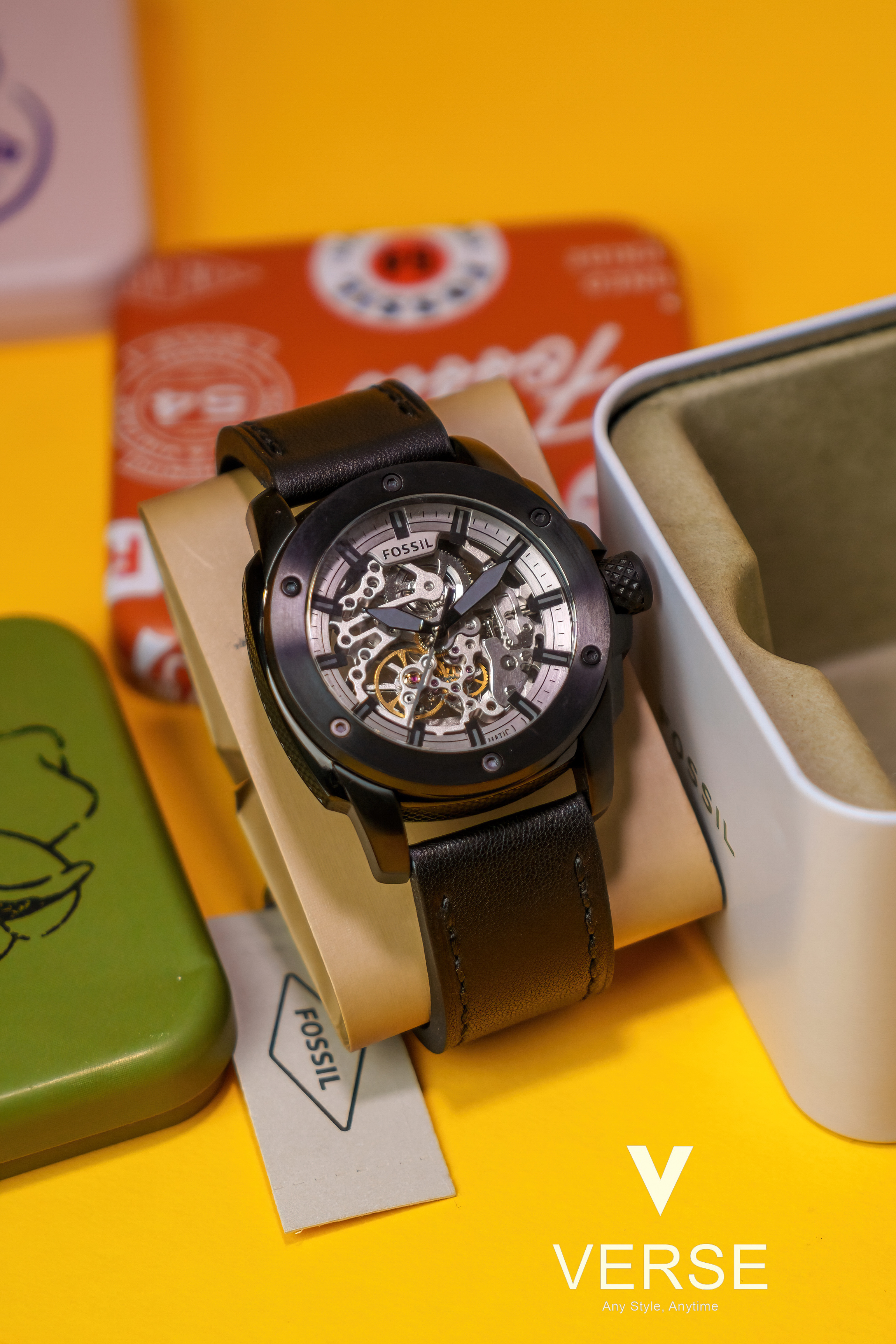 Fossil Modern Machine ME3134 Men’s 45 mm Automatic Skeleton Watch – Black Leather