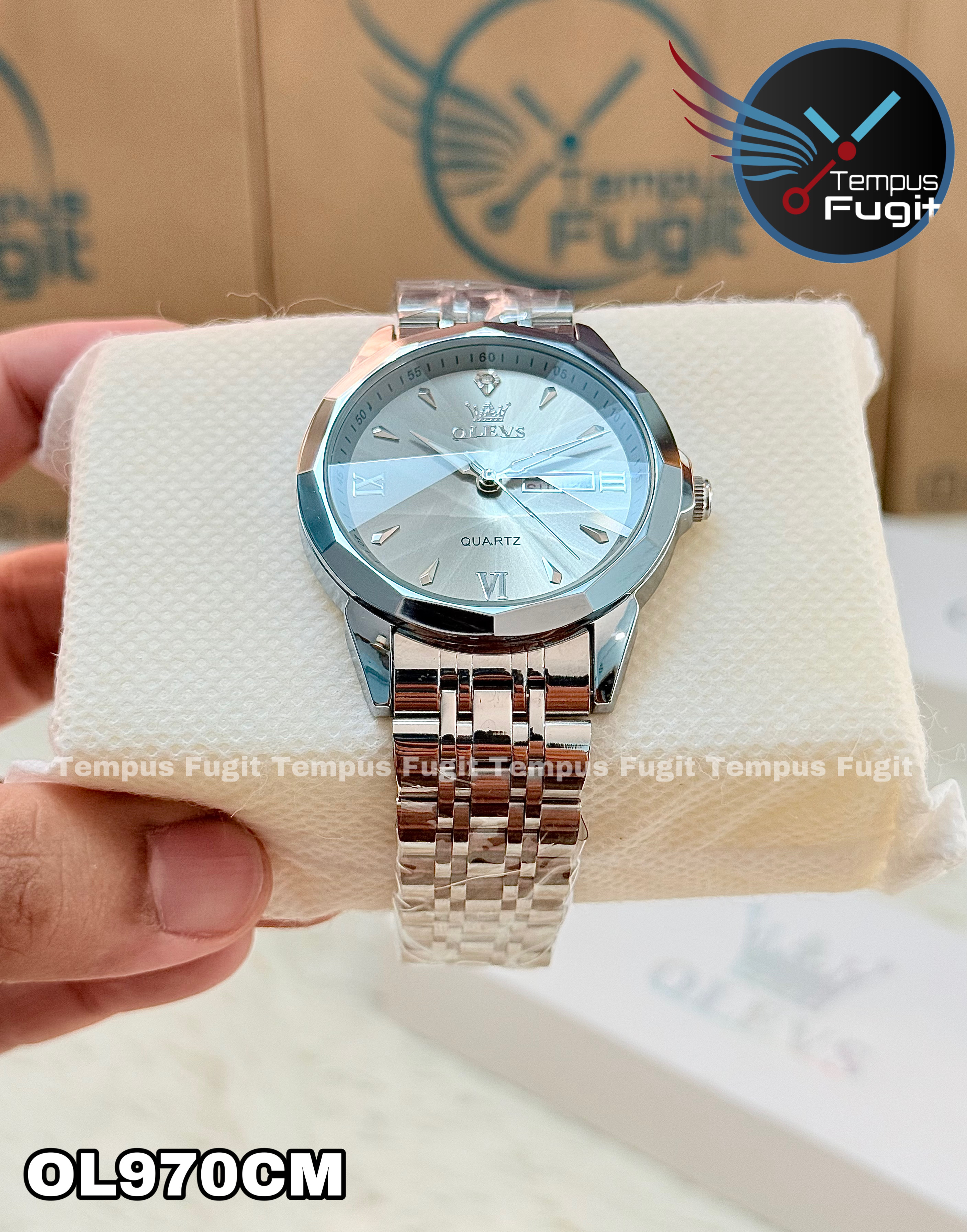 OLEVS 9998 Gents Chain Watch- Grey Dial- Silver Bezel- Silver Chain- TF Code OL970CM_img_7