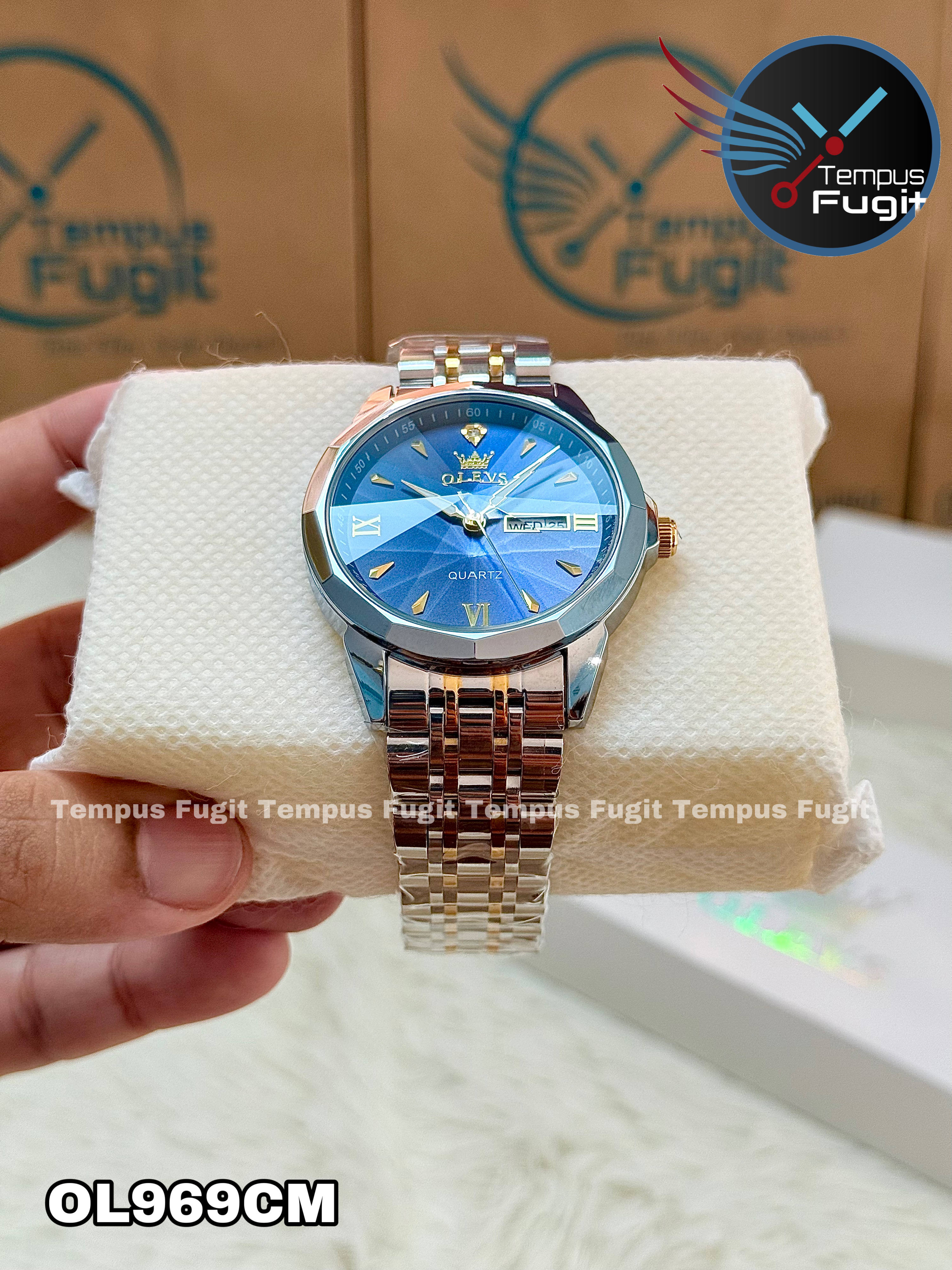 OLEVS 9998 Gents Chain Watch- Blue Dial- Silver Bezel- Silver+Golden Chain- TF Code OL969CM_img_18
