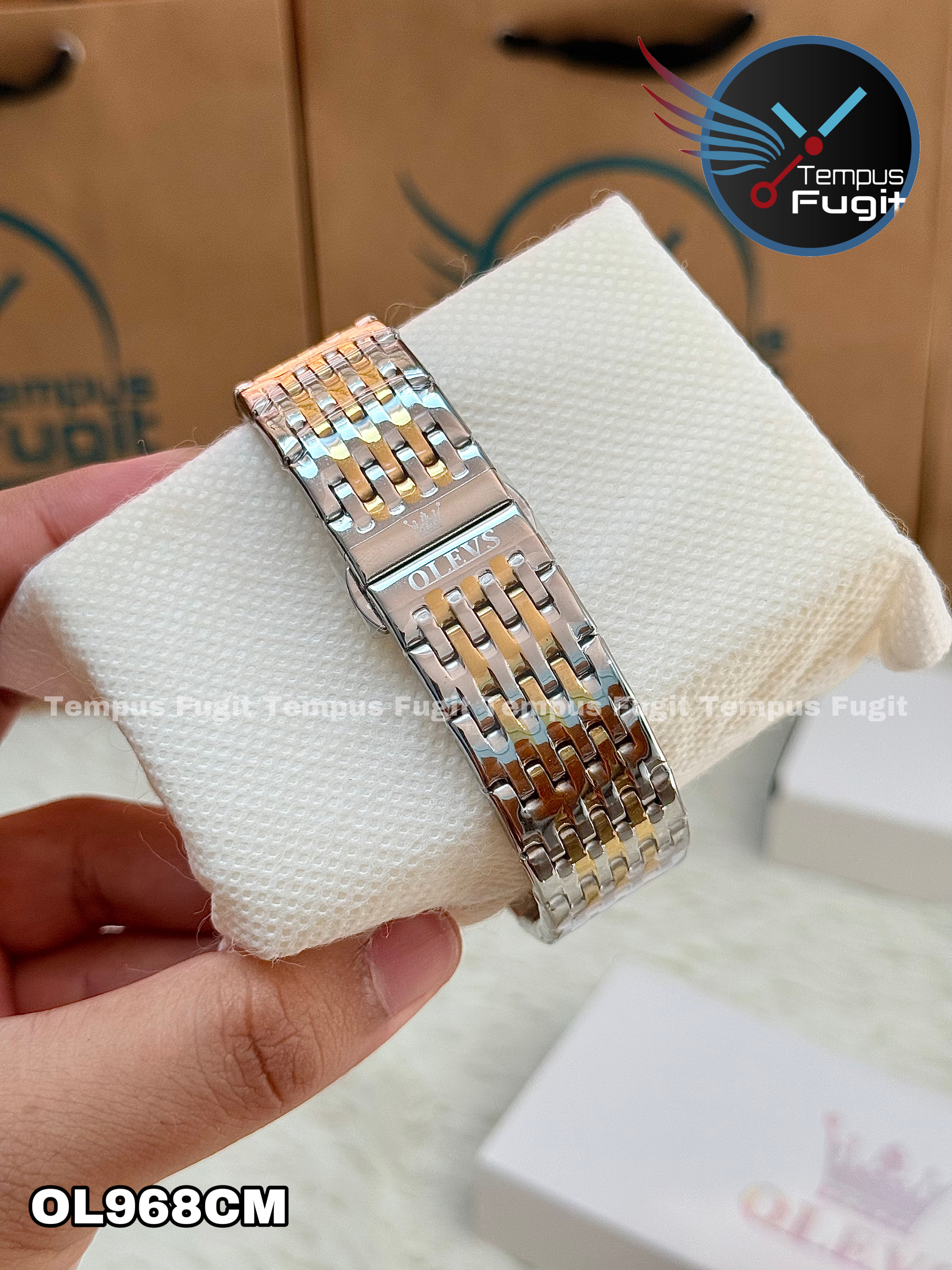 OLEVS 2867 Gents Chain Watch- Black Dial- Golden Bezel- Silver+Golden Chain- TF Code_img_12