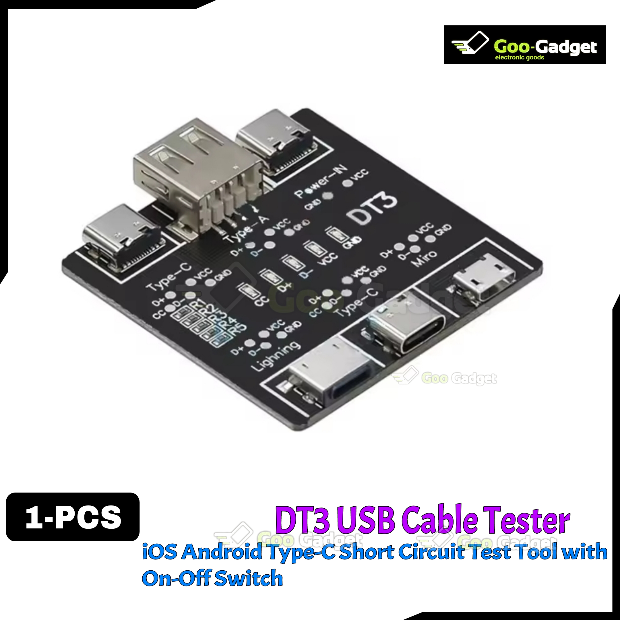DT3 USB Cable Tester Detection Board for iOS, Android, Type-C – Short Circuit Test Tool with On-Off Switch
