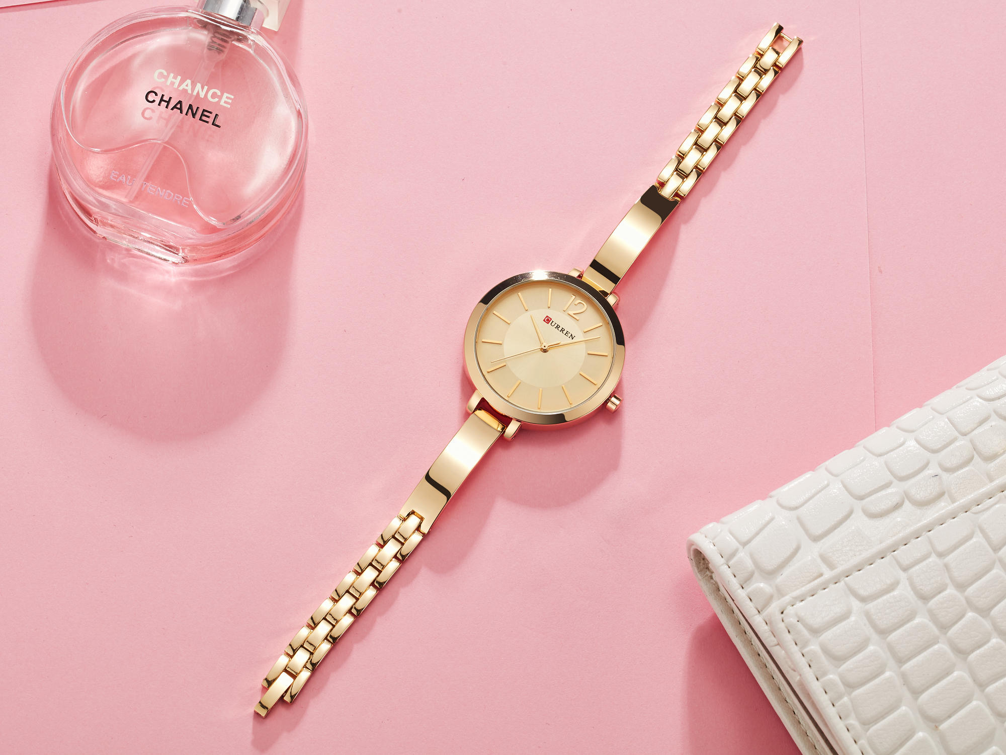 Curren 9012 Ladies Chain Watch- Golden Dial- Golden Bezel- Golden Bracelet+Chain- TF Code CR626CF_img_2