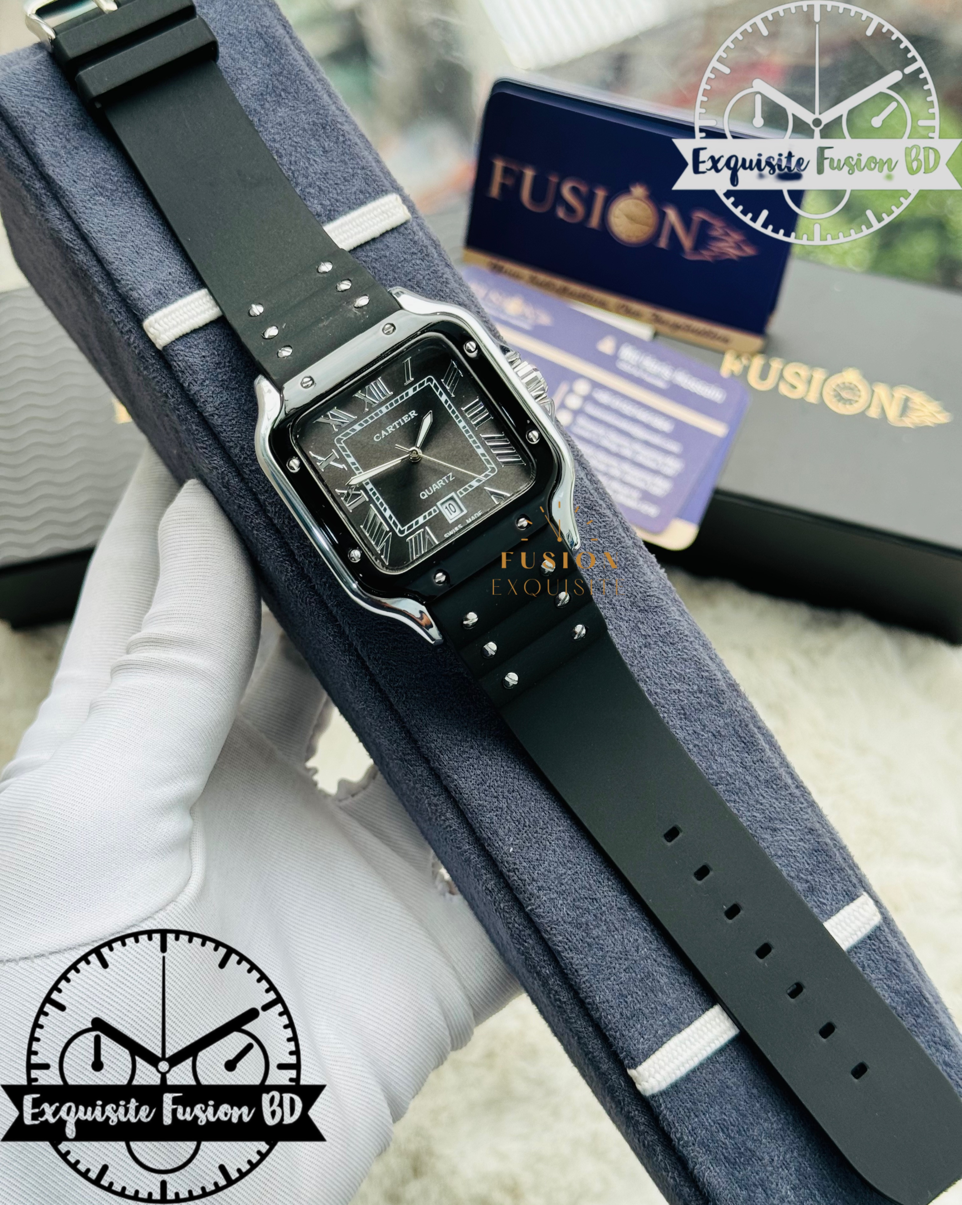 Cartier Silicone Belt Black Quartz Watch (AA Grade)