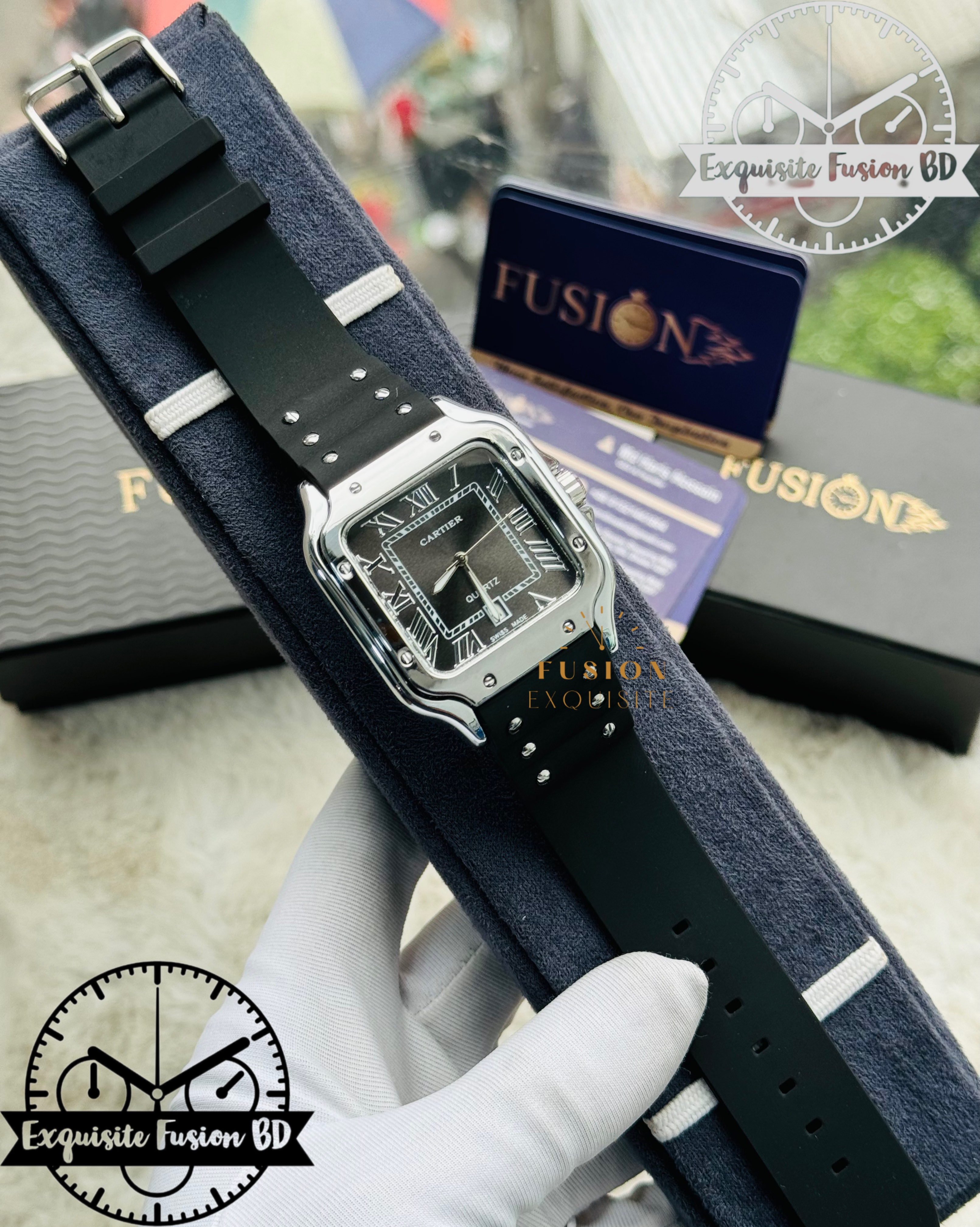 Cartier Silicone Belt Silver Quartz Watch (AA Grade)