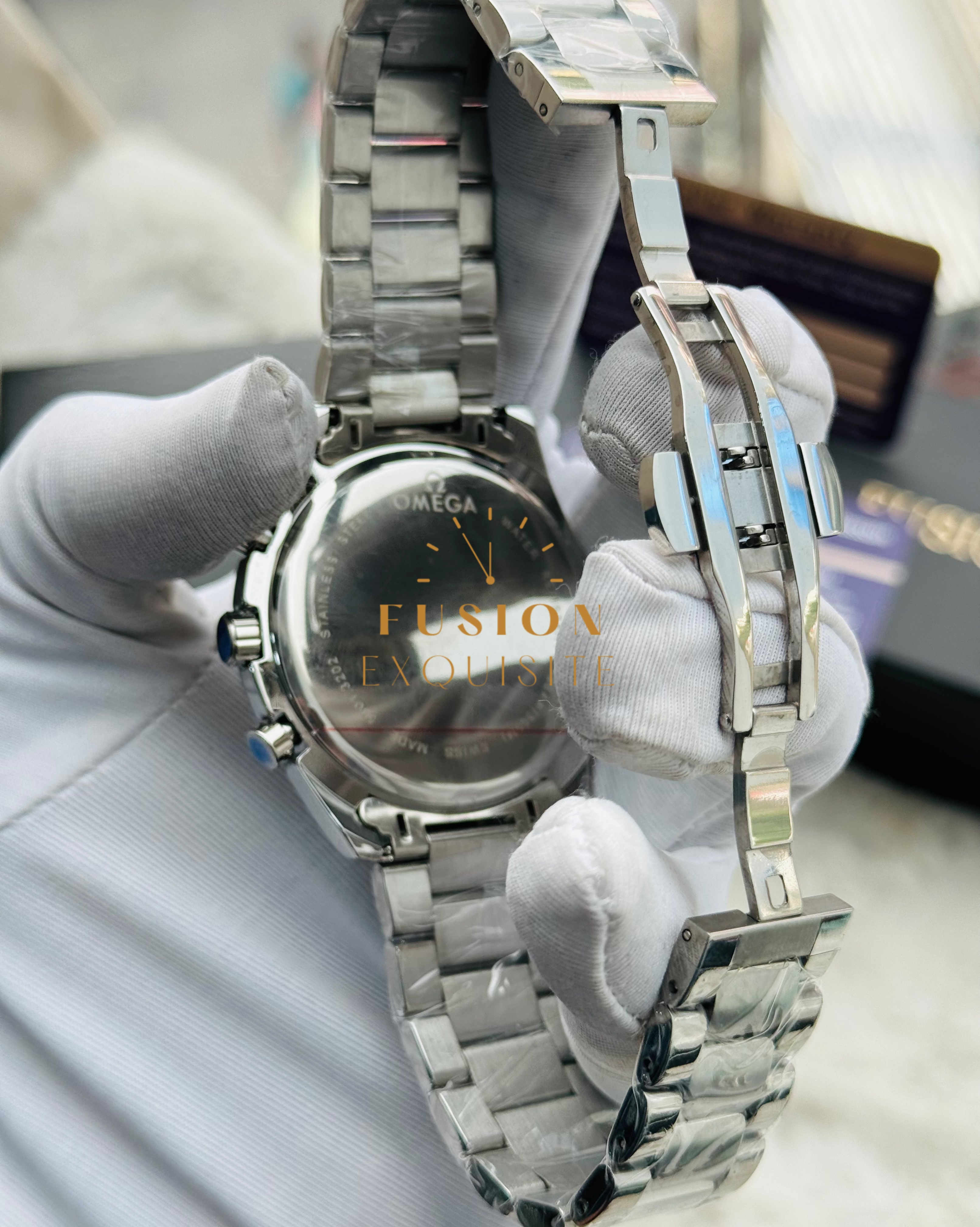 Omega Chronograph Silver White Black Dial Quartz Watch (AA Grade)_img_2