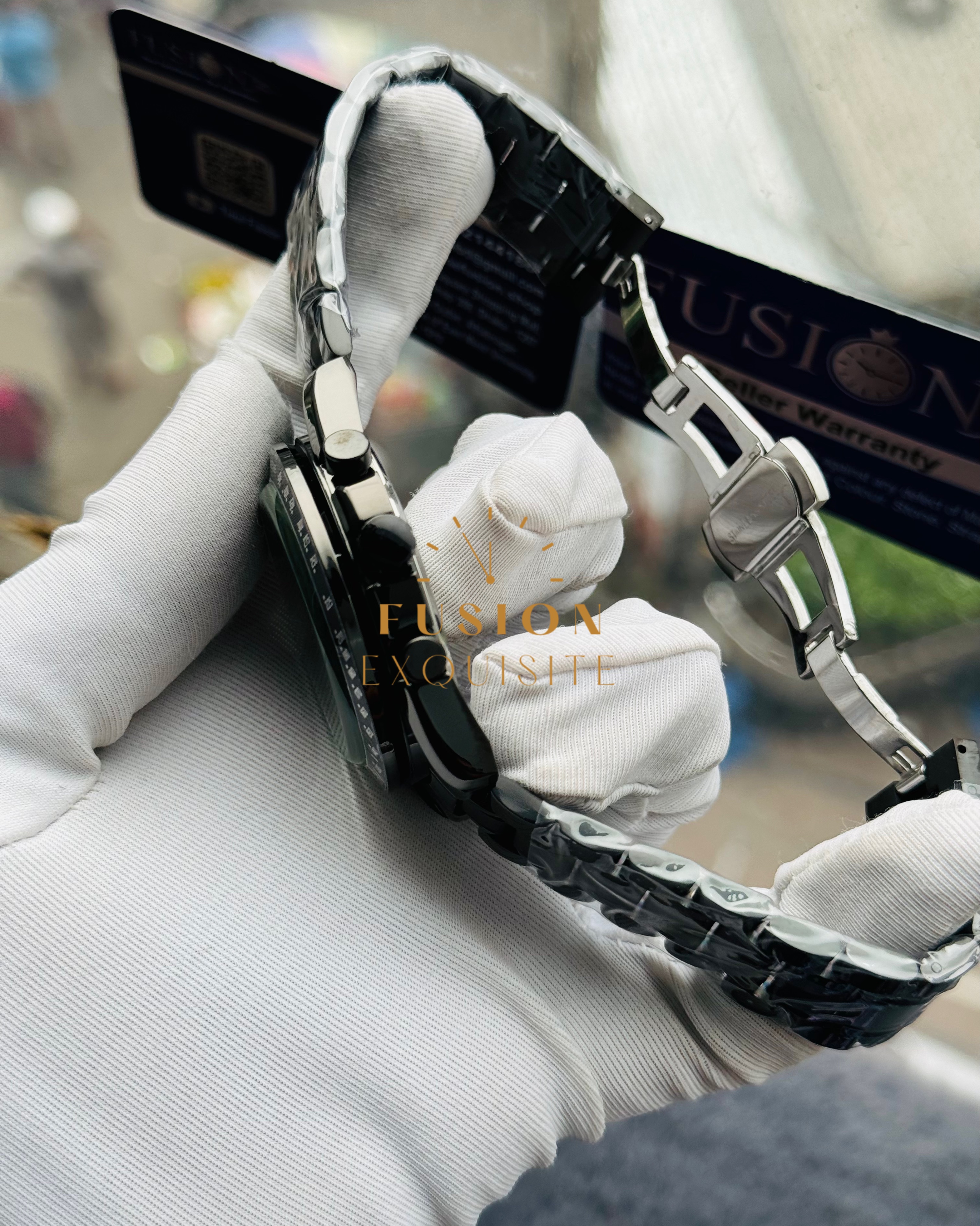 Omega Chronograph Full Black Blue Dial Quartz Watch (AA Grade)_img_1