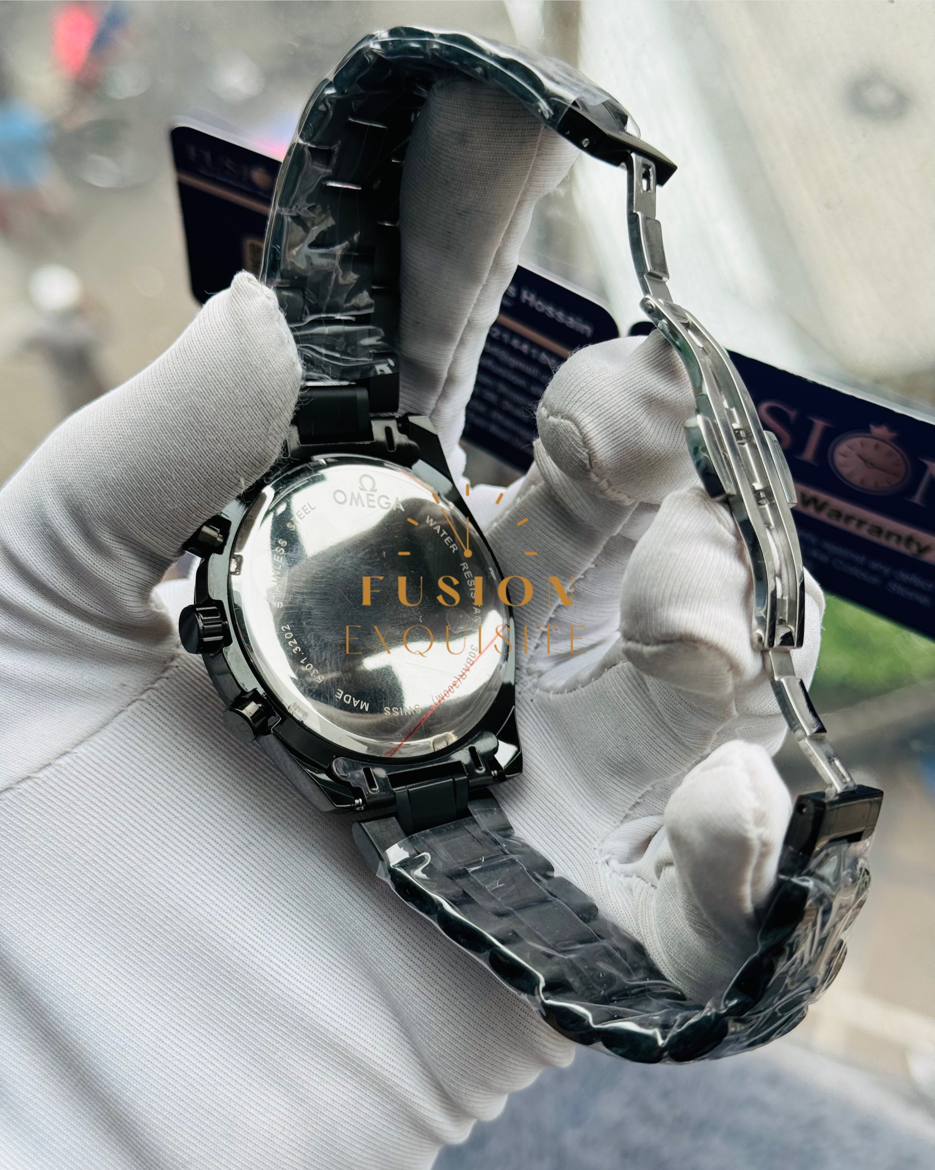 Omega Chronograph Full Black Blue Dial Quartz Watch (AA Grade)_img_2