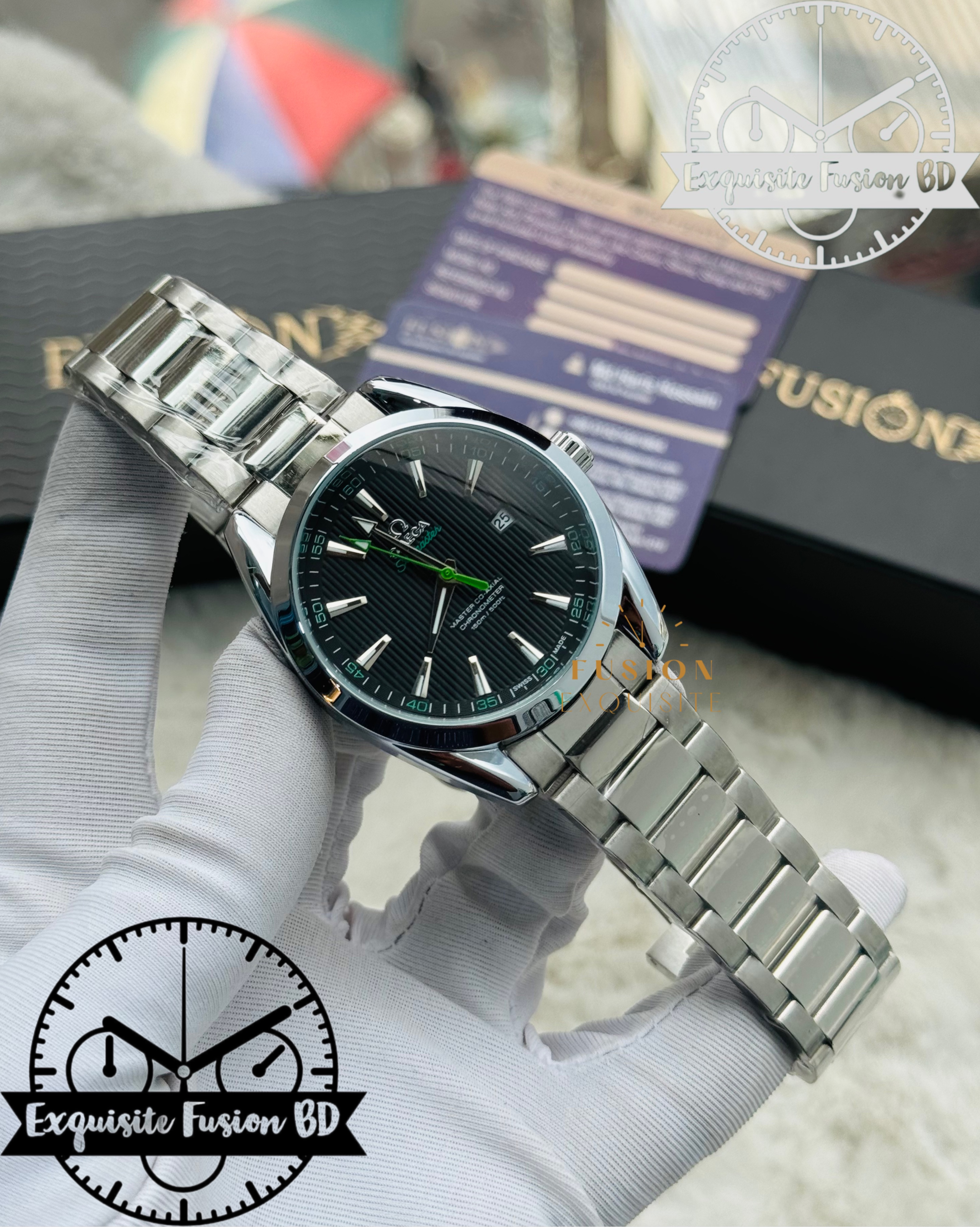 Omega Formal Silver Black Green Dial Swift Movement Watch (AA Grade)_img_0