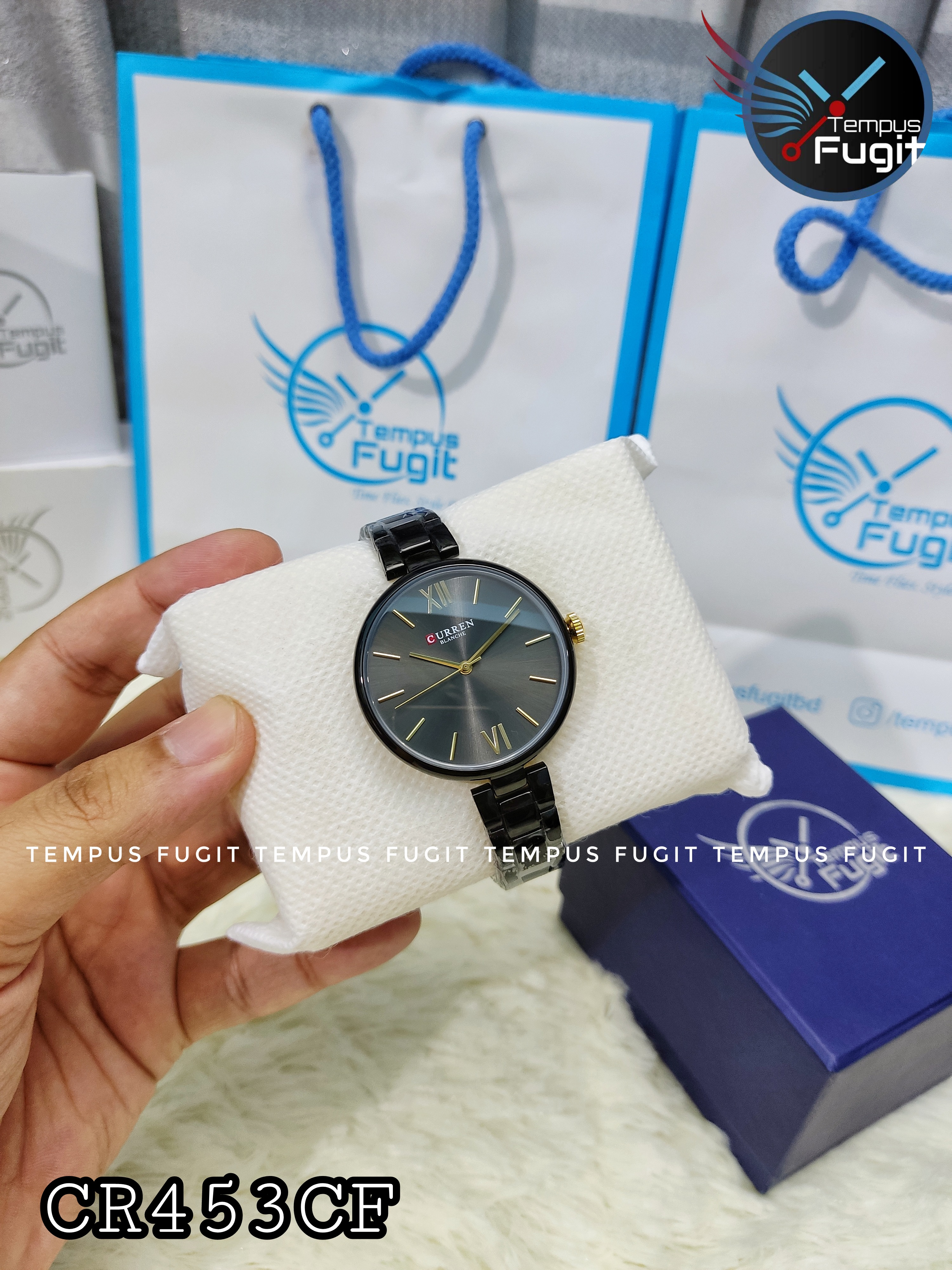 Curren 9017 Ladies Chain Watch- Black Dial- Black Bezel- Black Chain- TF Code CR453CF_img_2