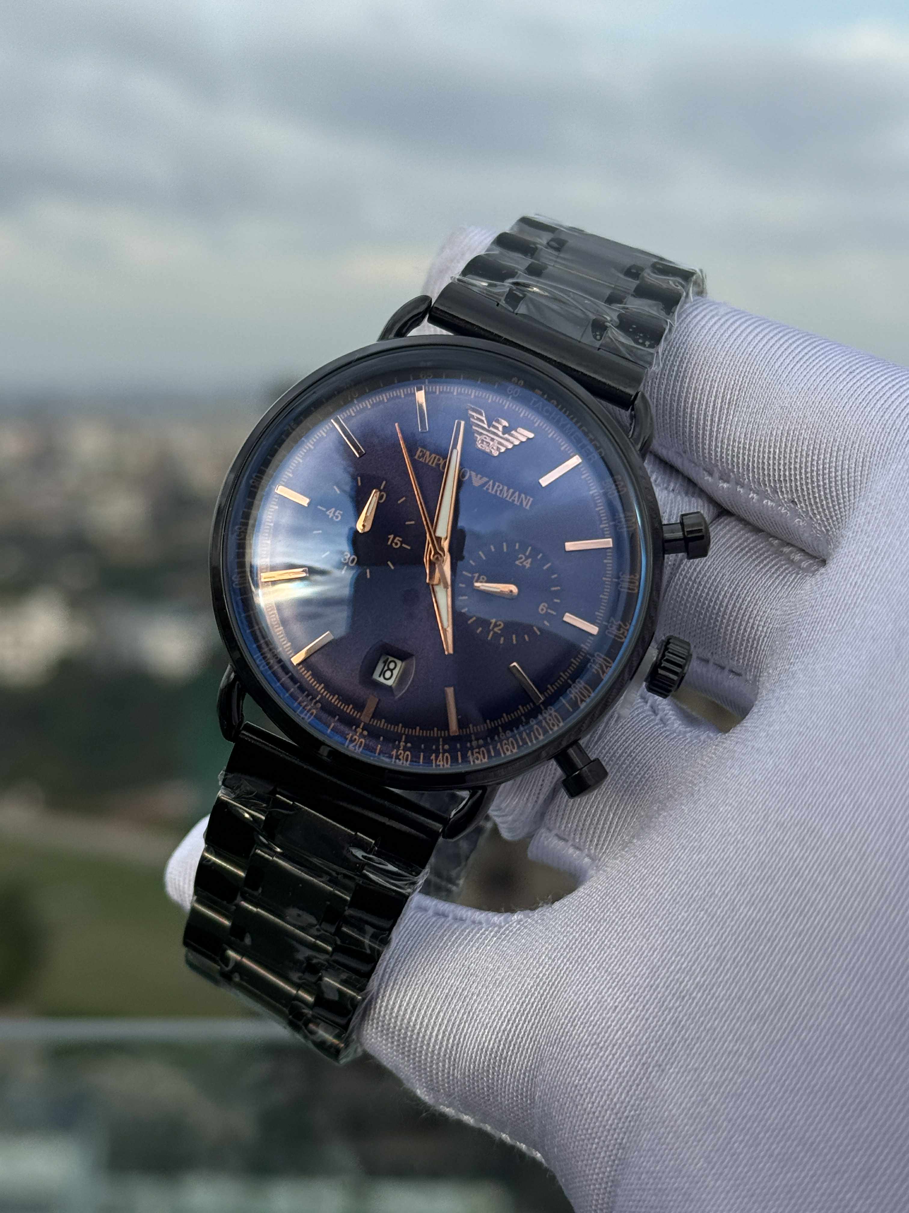 Armani Oval Simple Blue-RG Dial Black Chain