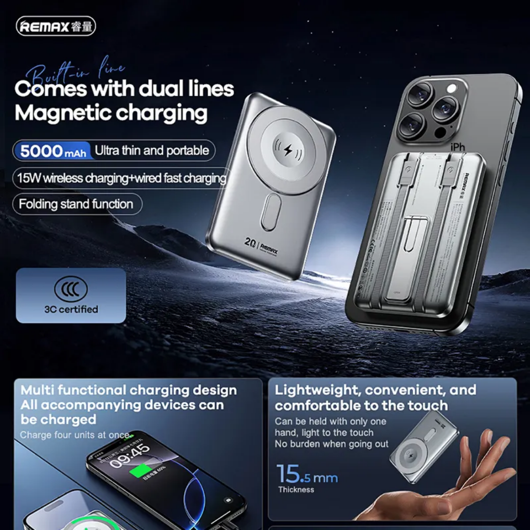 REMAX CX-1 MAGNETIC wireless 15W foldable 5000 MaH_img_1