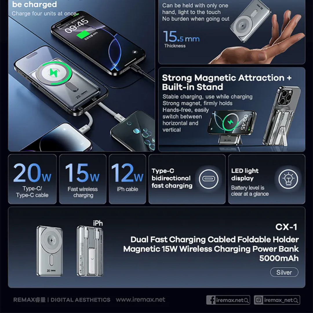 REMAX CX-1 MAGNETIC wireless 15W foldable 5000 MaH_img_2