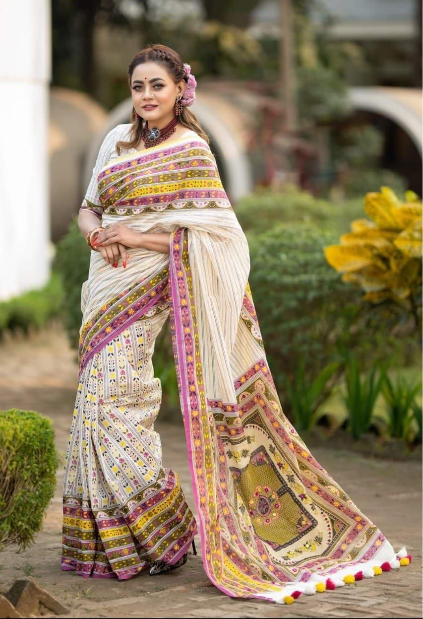 Half Silk Screen Print Saree_img_0