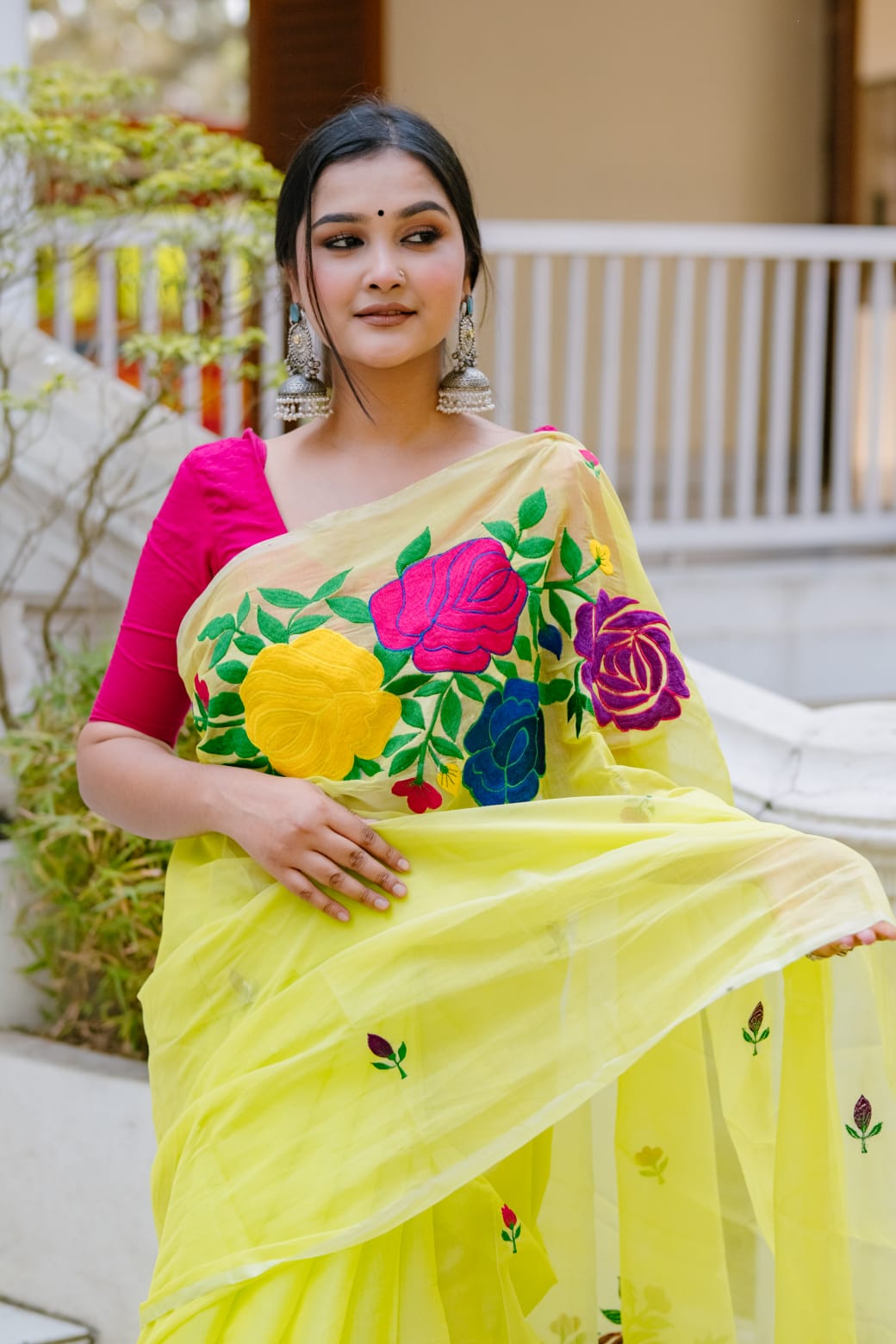 Half silk embroidered saree._img_0