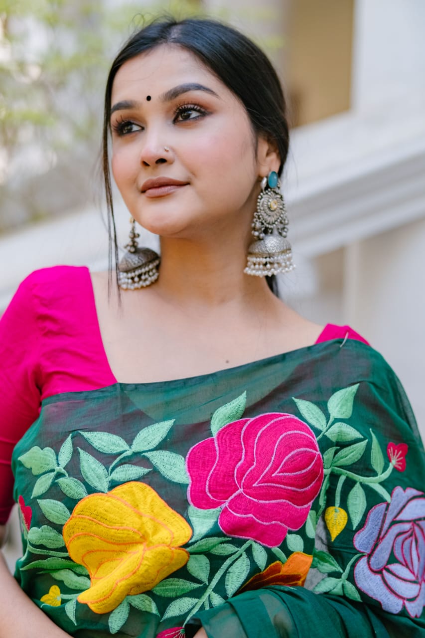 Half silk embroidered saree._img_0