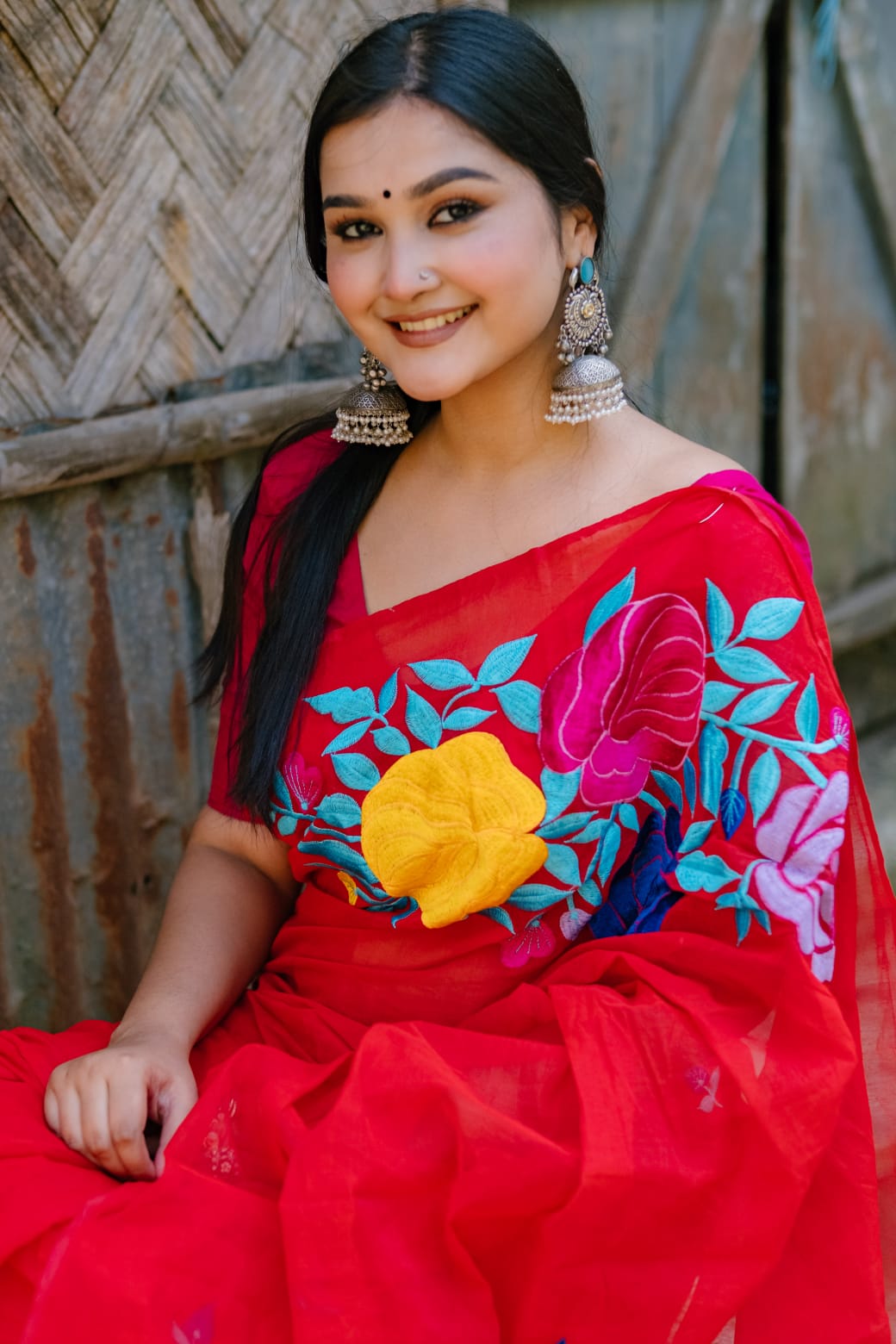 Half silk embroidered saree._img_0