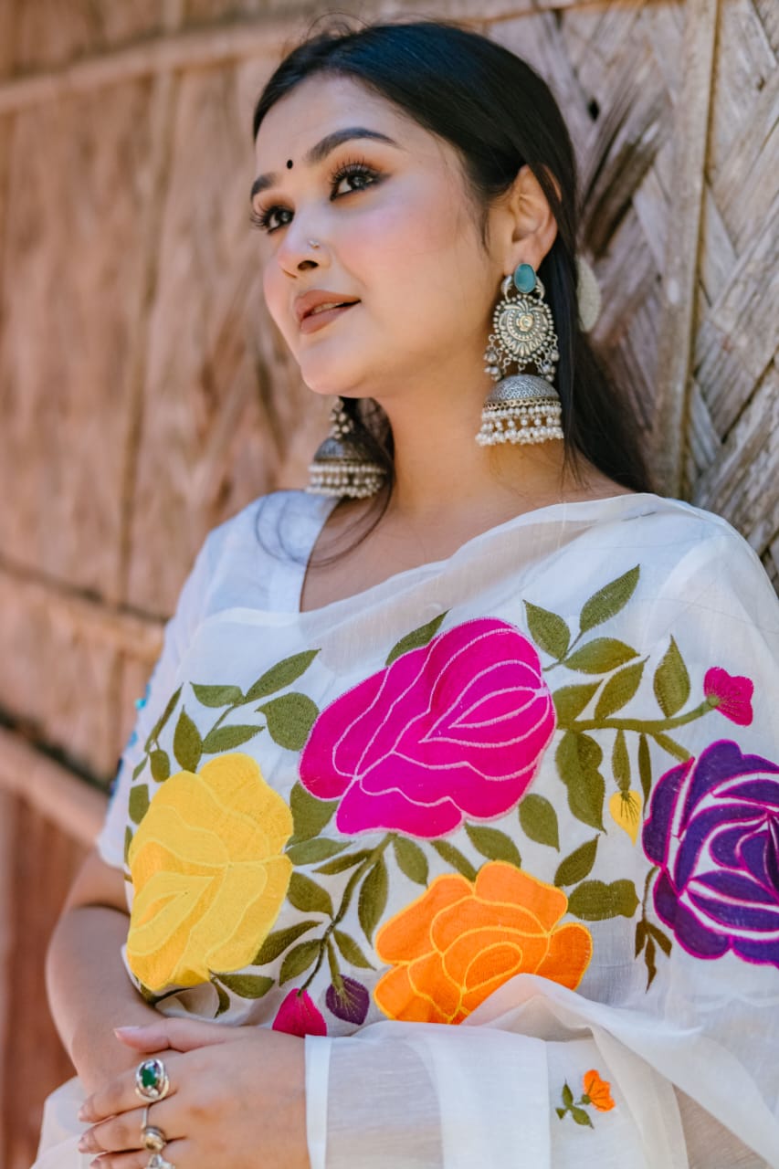 Half silk embroidered saree._img_0