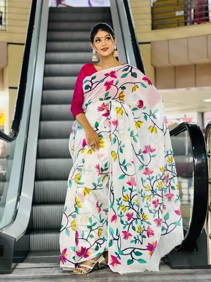 Half Silk Screen Print Saree_img_0