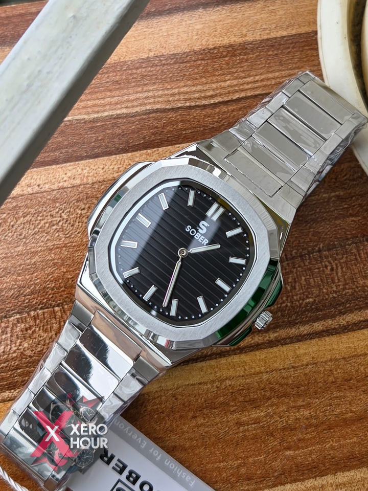 Sober patek Shape (2668 Model) | 6.6mm Slim | Silver with BLACK dial_img_1