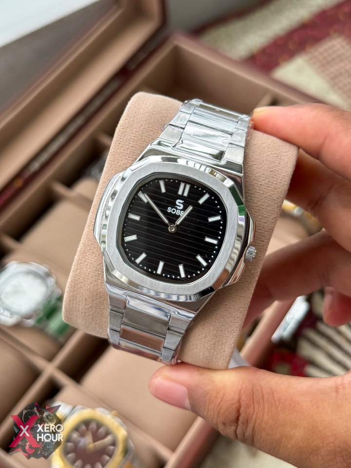 Sober patek Shape (2668 Model) | 6.6mm Slim | Silver with BLACK dial_img_5