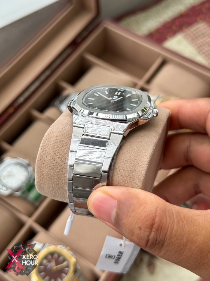 Sober patek Shape (2668 Model) | 6.6mm Slim | Silver with BLACK dial_img_6