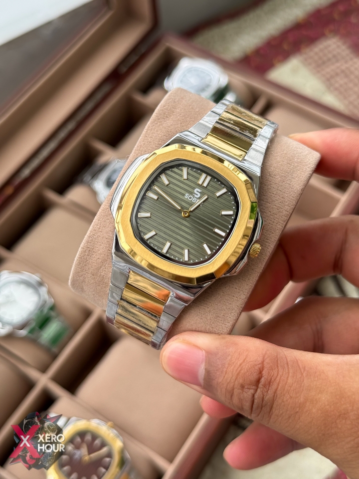 Sober patek Shape (2668 Model) | 6.6mm Slim | Dual Tone with Olive Dial