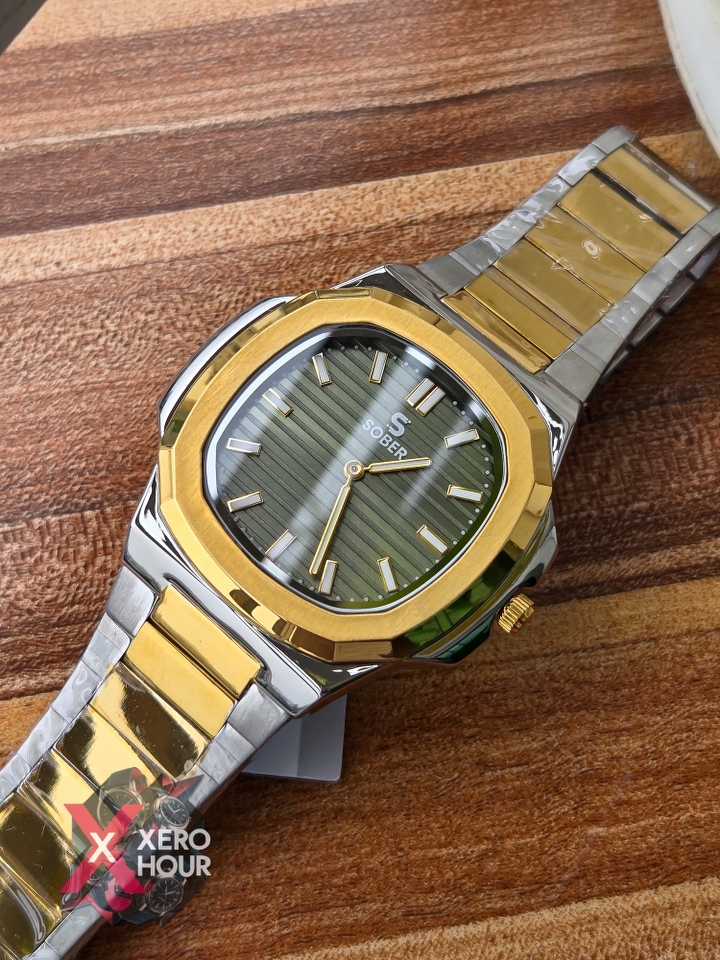 Sober patek Shape (2668 Model) | 6.6mm Slim | Dual Tone with Olive Dial_img_2