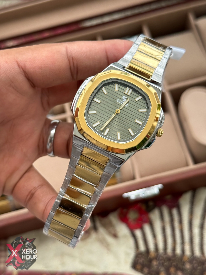 Sober patek Shape (2668 Model) | 6.6mm Slim | Dual Tone with Olive Dial_img_4