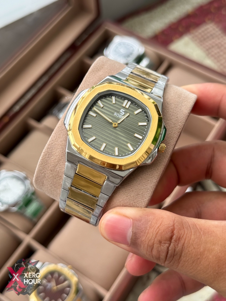 Sober patek Shape (2668 Model) | 6.6mm Slim | Dual Tone with Olive Dial_img_5